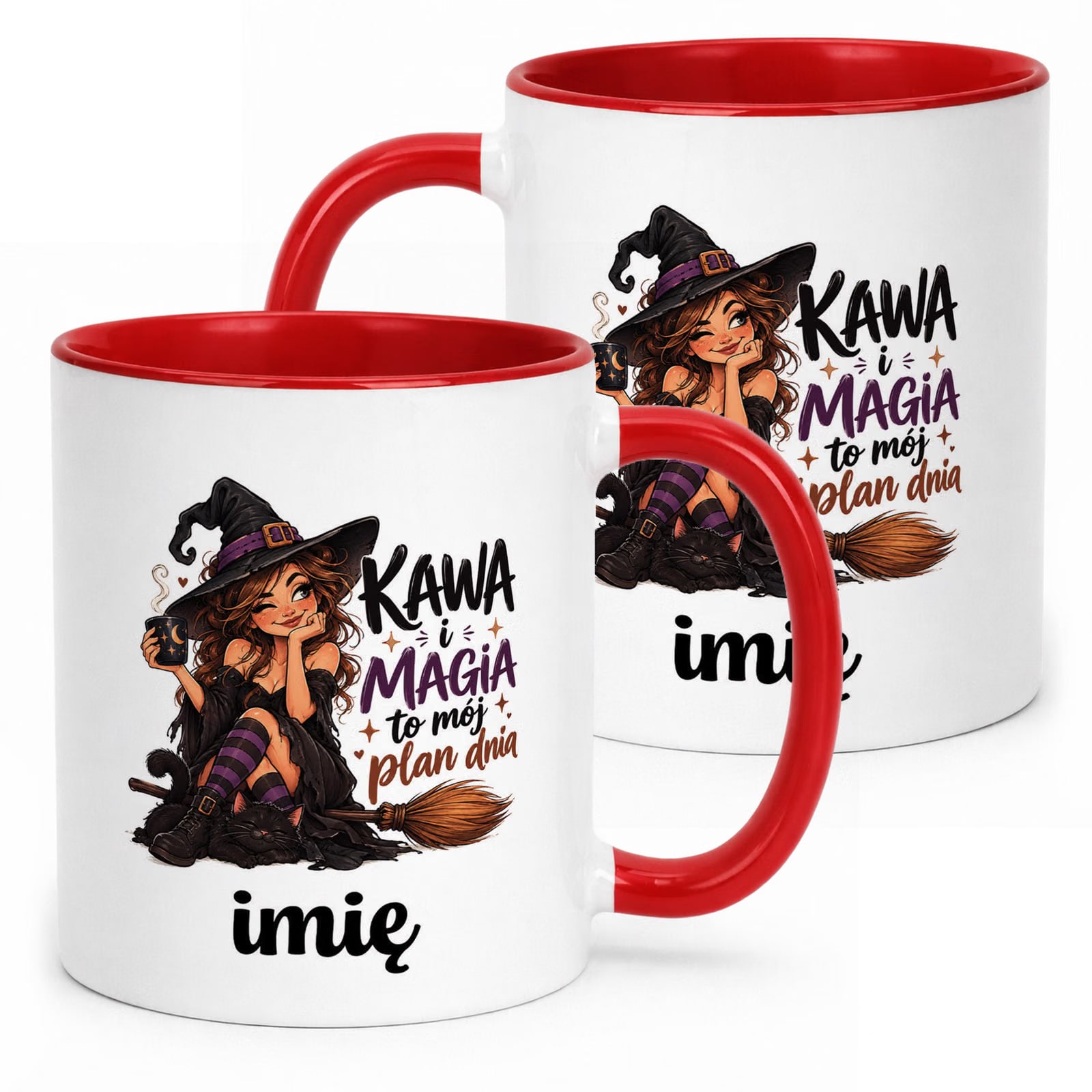 Kubek Czerwony Personalizowany z Nadrukiem Dla Kobiet Czarownica Wiedźma