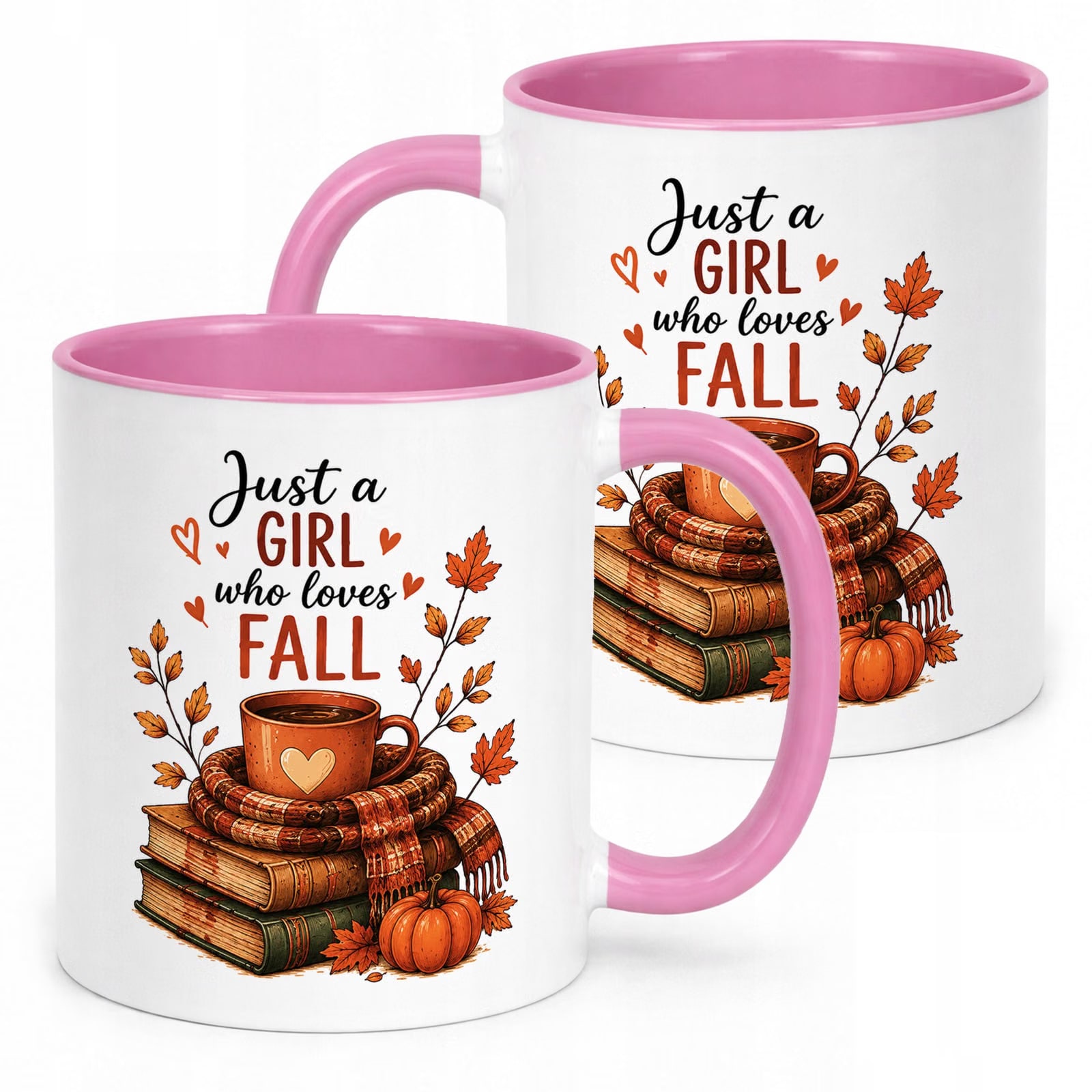 Różowy Kubek z nadrukiem Jesienny Jesień Just a girl who loves fall
