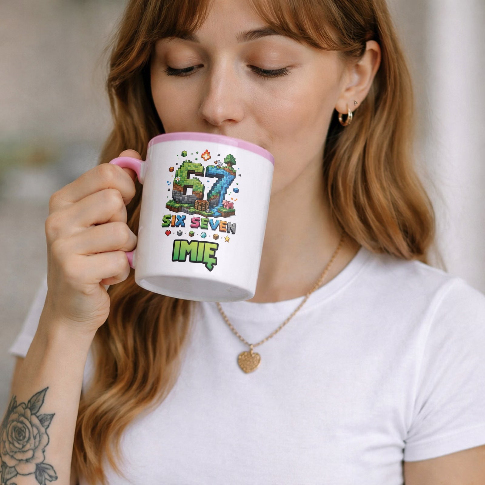 Zestaw personalizowany Kubek Różowy Podkładka pod mysz 67 Six Seven