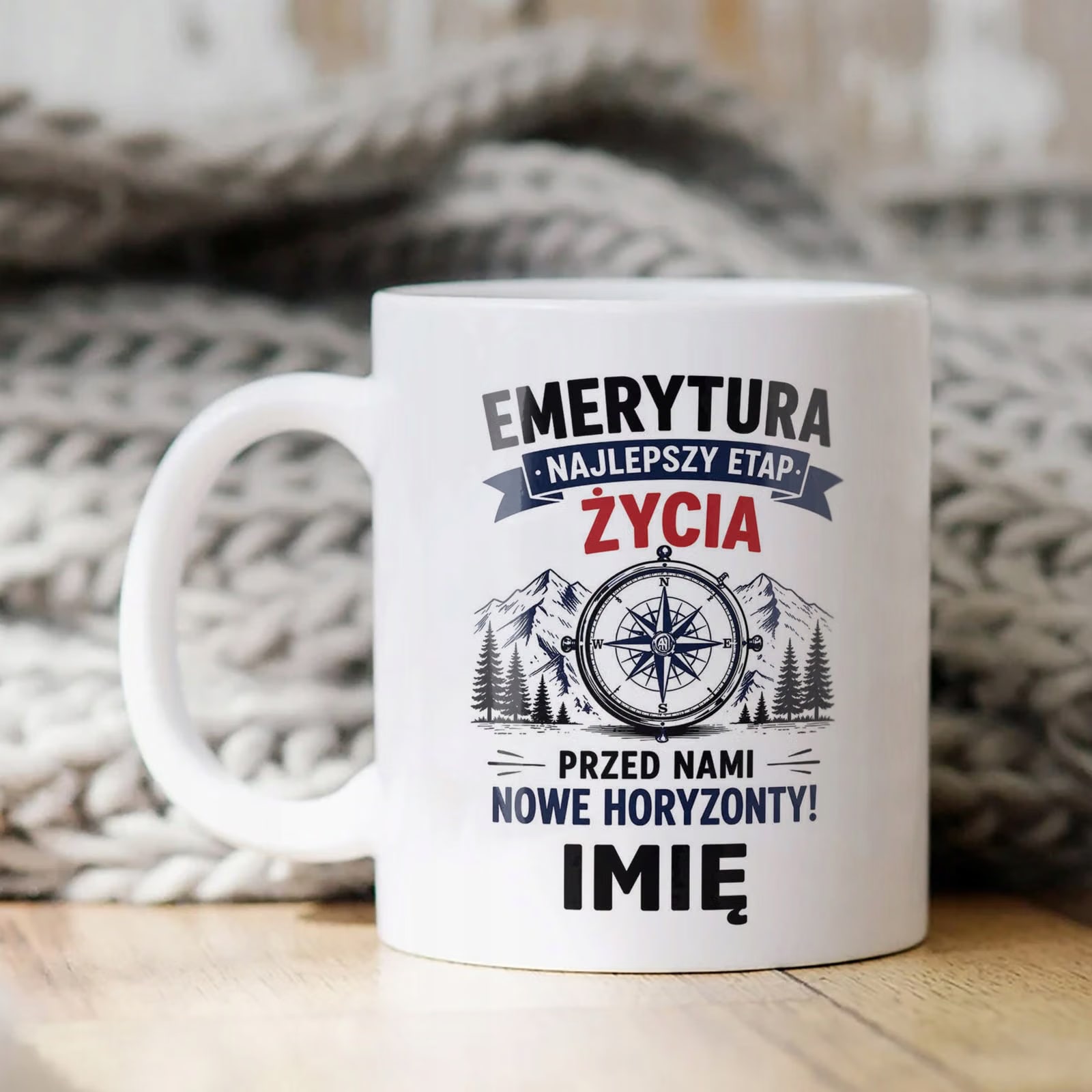 Biały Kubek Personalizowany z Nadrukiem Emerytura Dla Emeryta Prezent