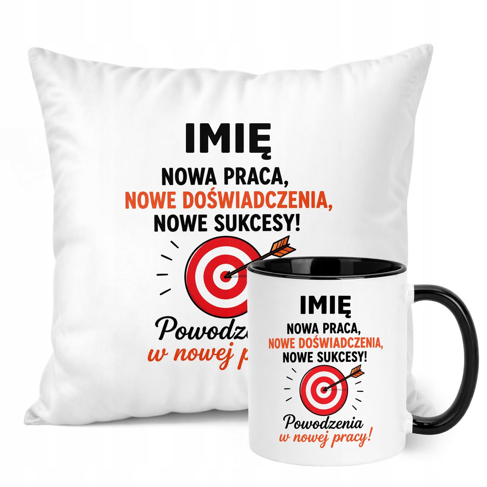 Zestaw Personalizowany Kubek Czarny Poduszka Odejście z Pracy Prezent