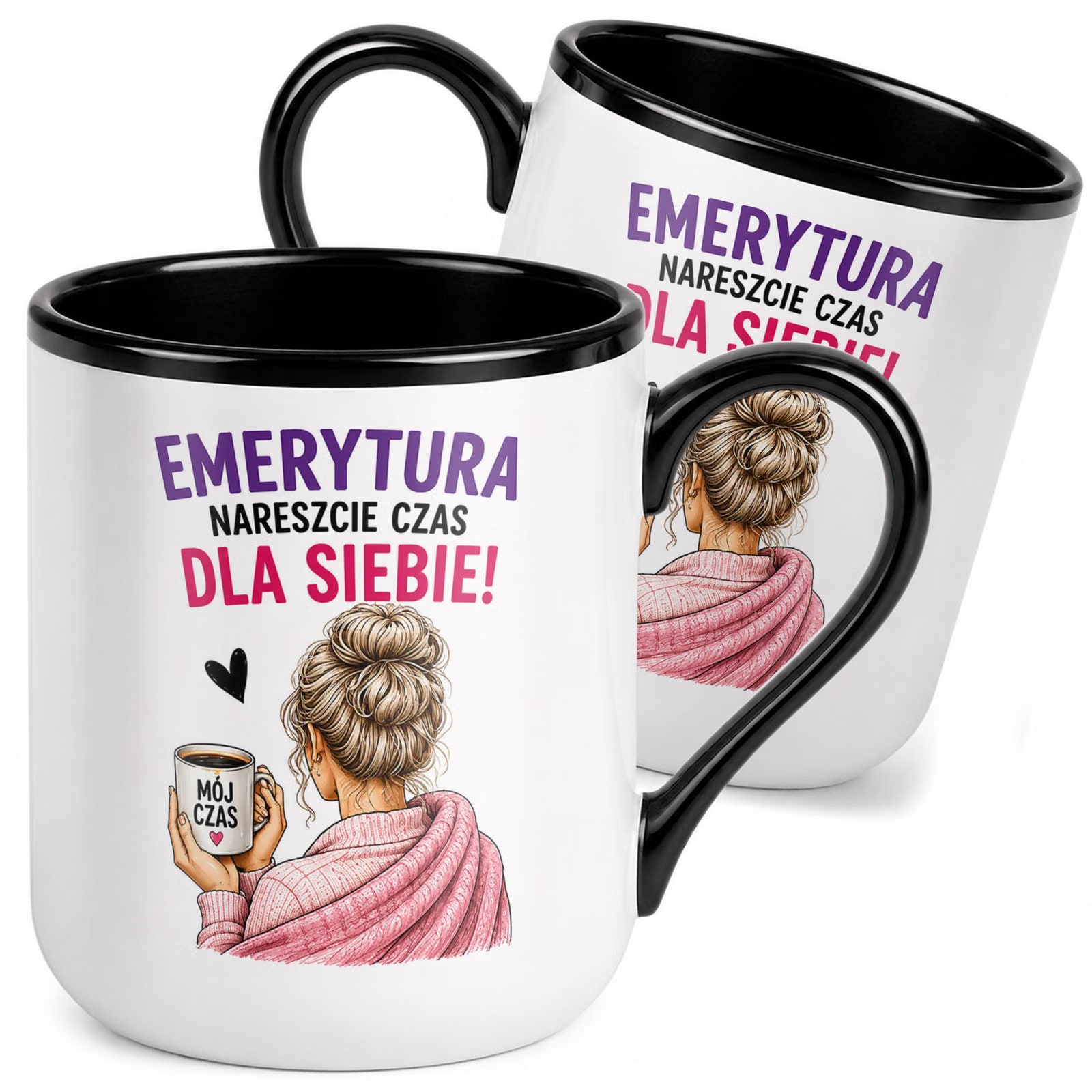 Kubek z nadrukiem Premium Czarny Emerytura Dla Emerytki Upominek Prezent