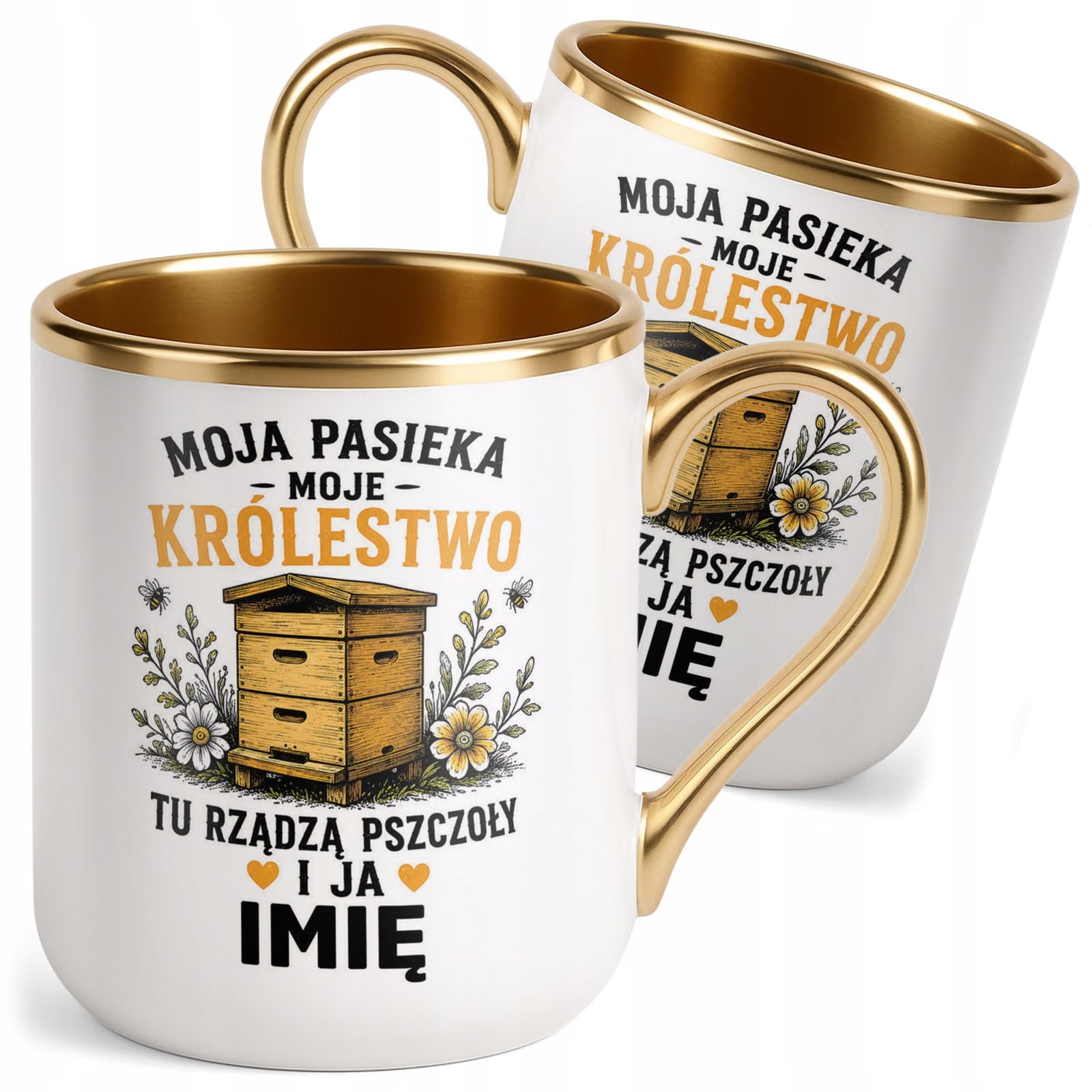 Kubek Personalizowany z nadrukiem Premium Złoty Dla Pszczelarza Prezent