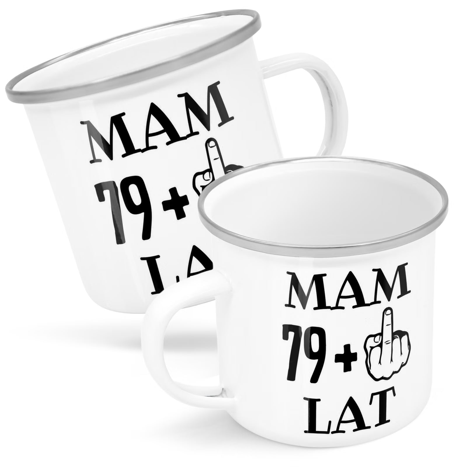 Kubek Emaliowany Urodziny Mam 80 Lat Zabawny z Nadrukiem Biały Metalowy