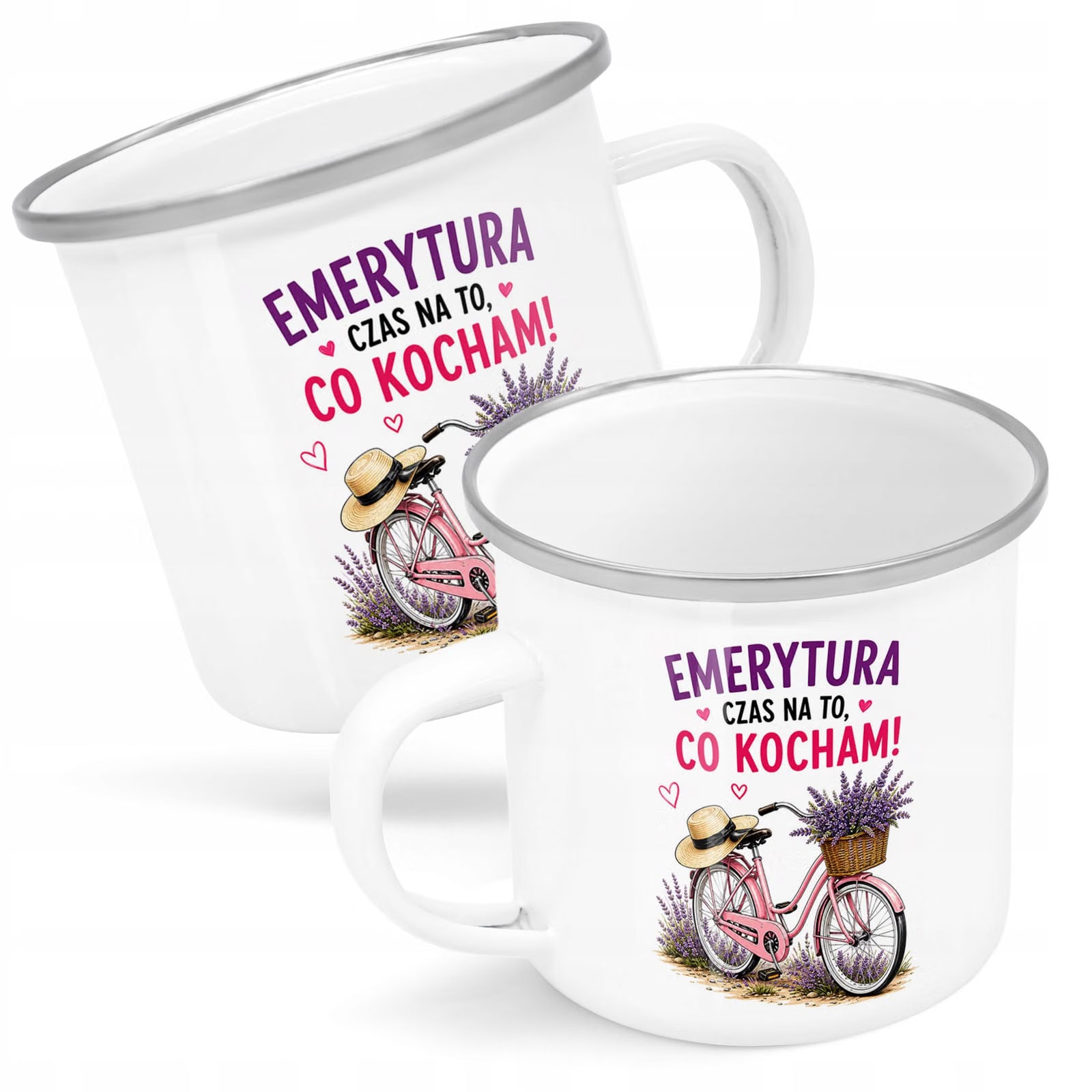 Kubek Emaliowany Emerytura Dla Emerytki z Nadrukiem Biały Metalowy Prezent