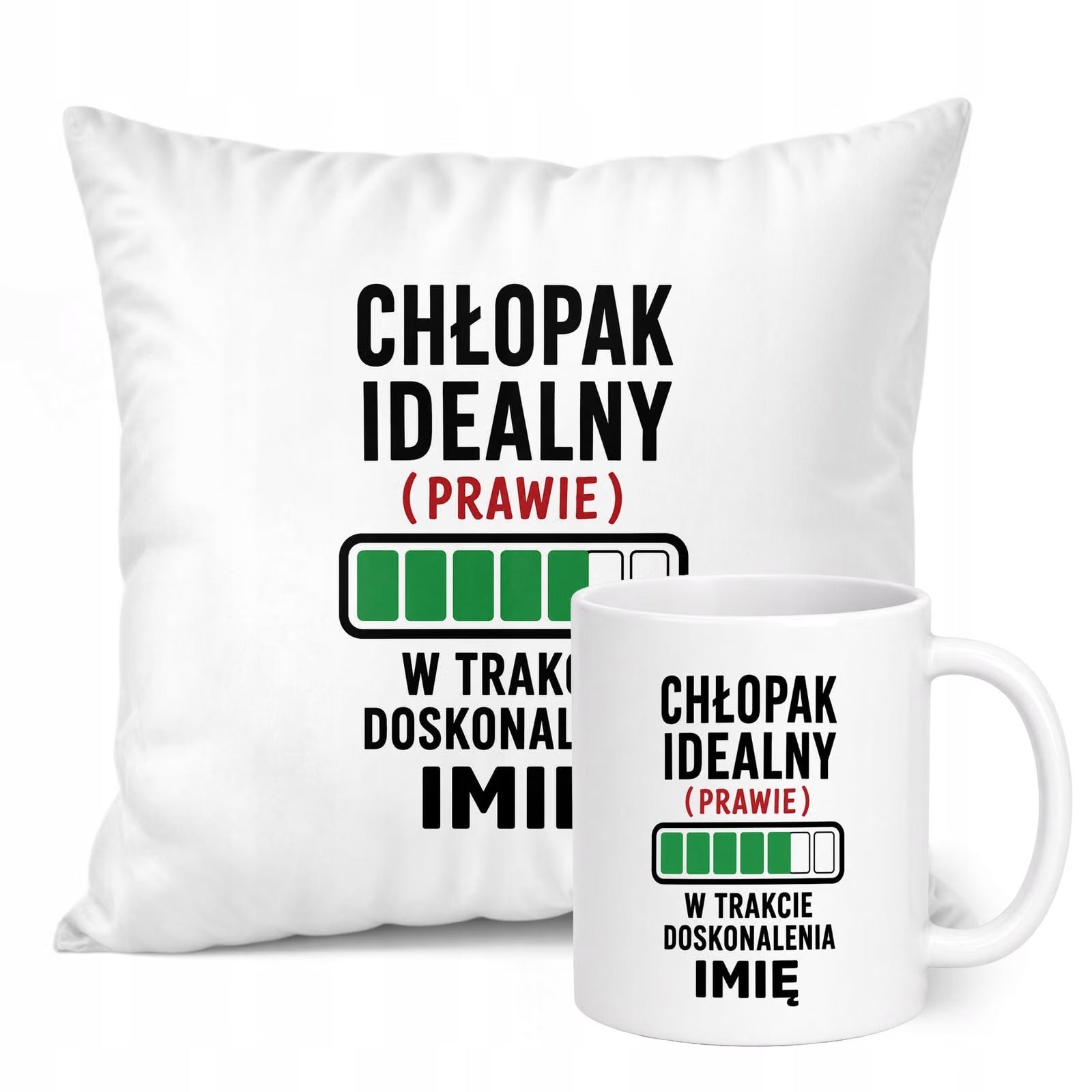 Zestaw Personalizowany Kubek Biały Poduszka Dzień Chłopaka Z Nadrukiem