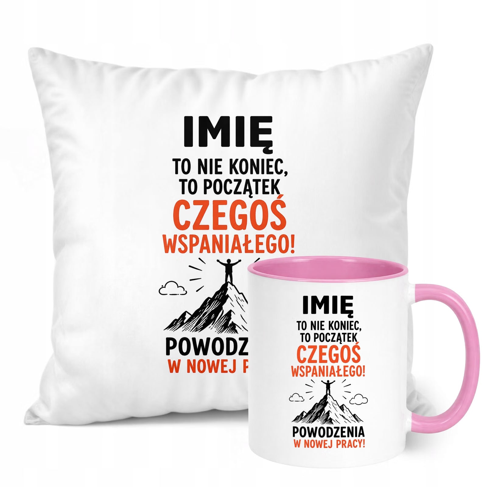 Zestaw Personalizowany Kubek Różowy Poduszka Odejście z Pracy Prezent