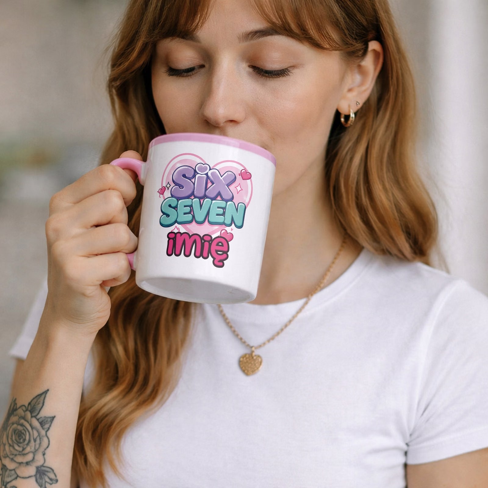 Zestaw personalizowany Kubek Różowy Podkładka pod mysz 67 Six Seven