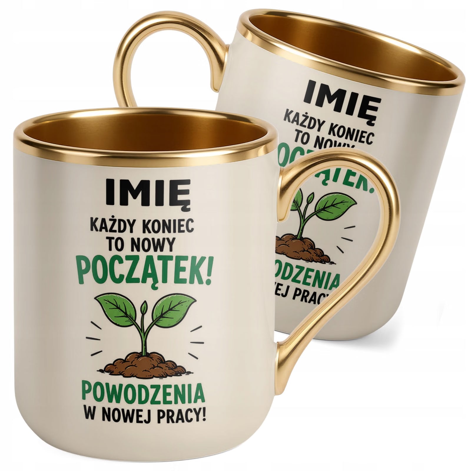 Kubek Personalizowany z nadrukiem Premium Złoty Ecru Odejście z Pracy