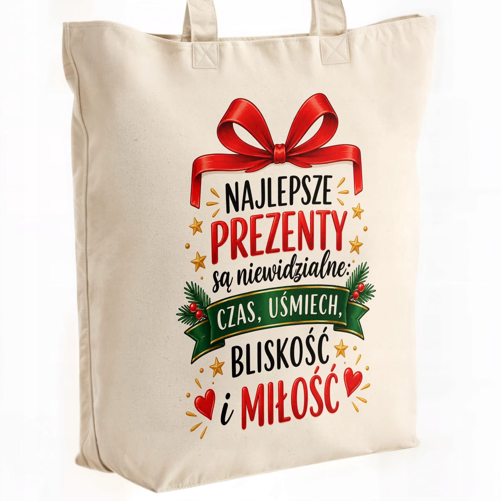 Torba shopper bawełniana premium świąteczna na zakupy z nadrukiem
