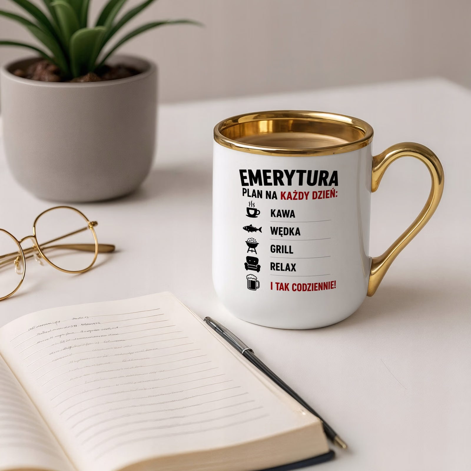 Kubek z nadrukiem Premium Złoty Emerytura Dla Emeryta Prezent