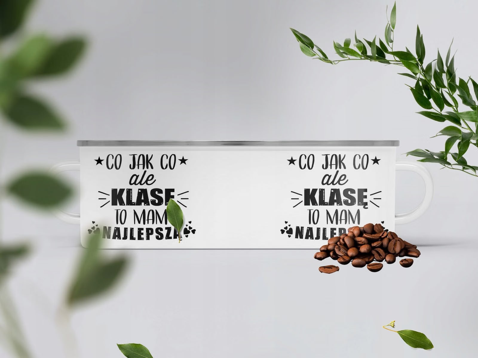 Kubek Emaliowany Dla Nauczyciela Nauczycielki z Nadrukiem Biały Metalowy