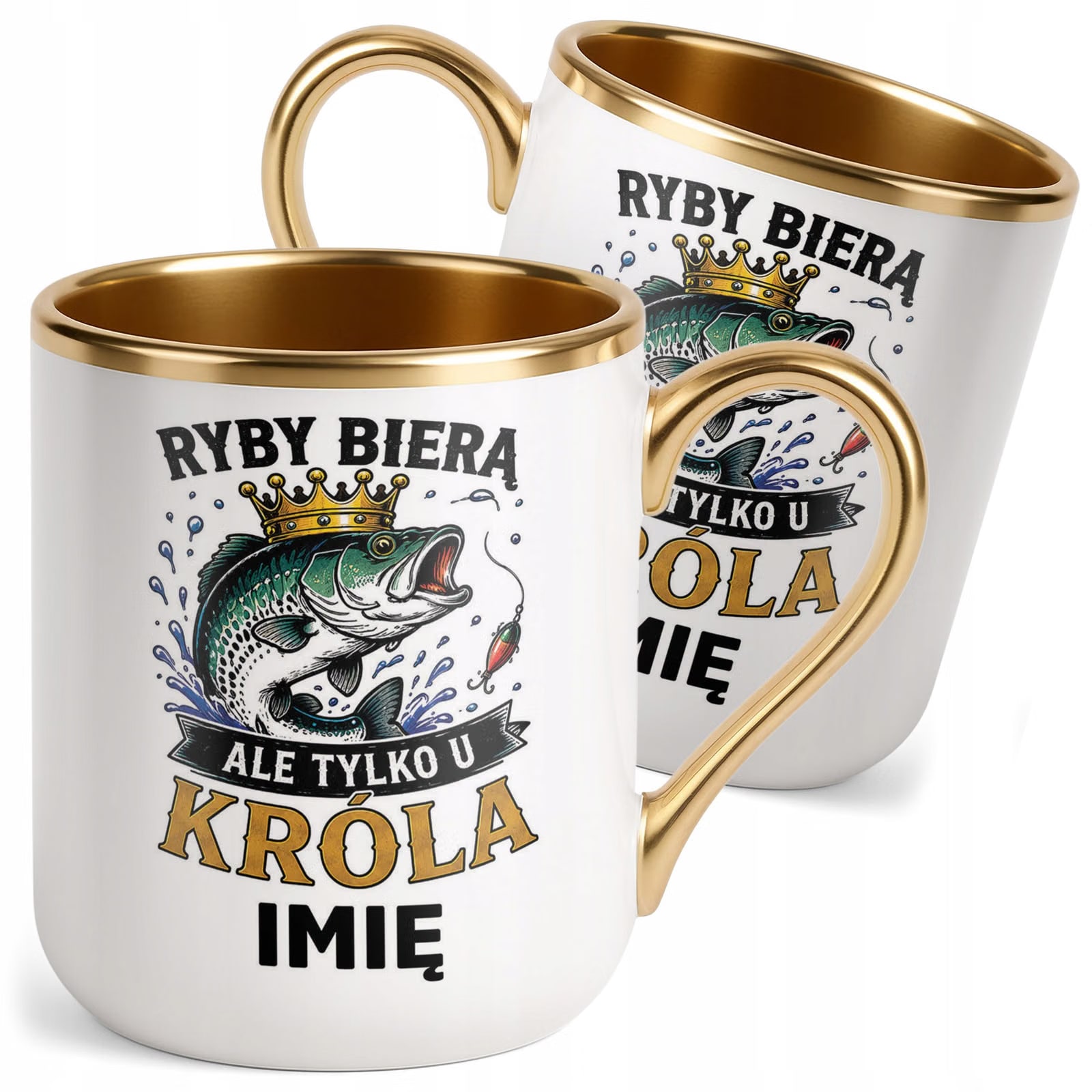 Kubek Personalizowany z nadrukiem Premium Złoty Dla Wędkarza Prezent