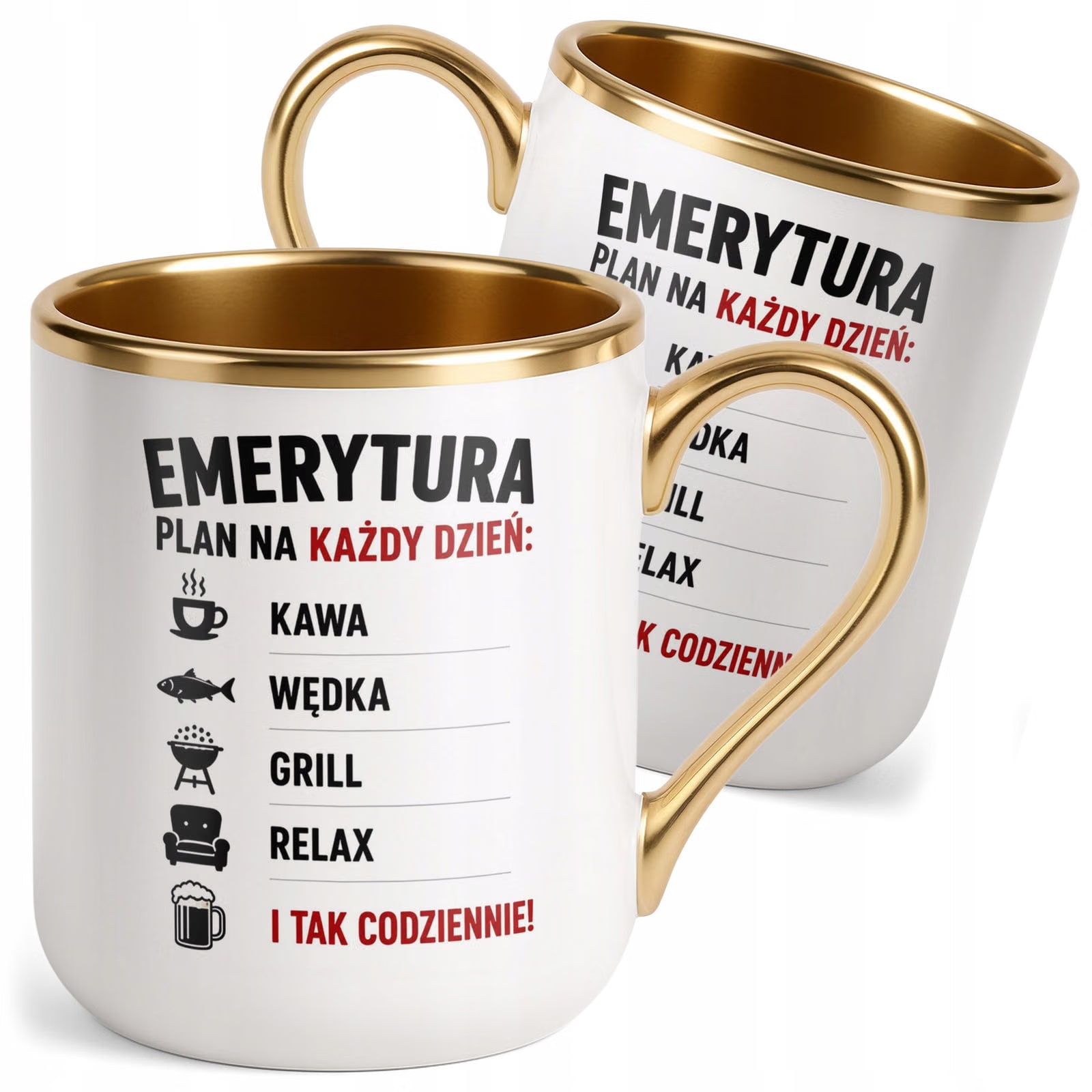Kubek z nadrukiem Premium Złoty Emerytura Dla Emeryta Prezent