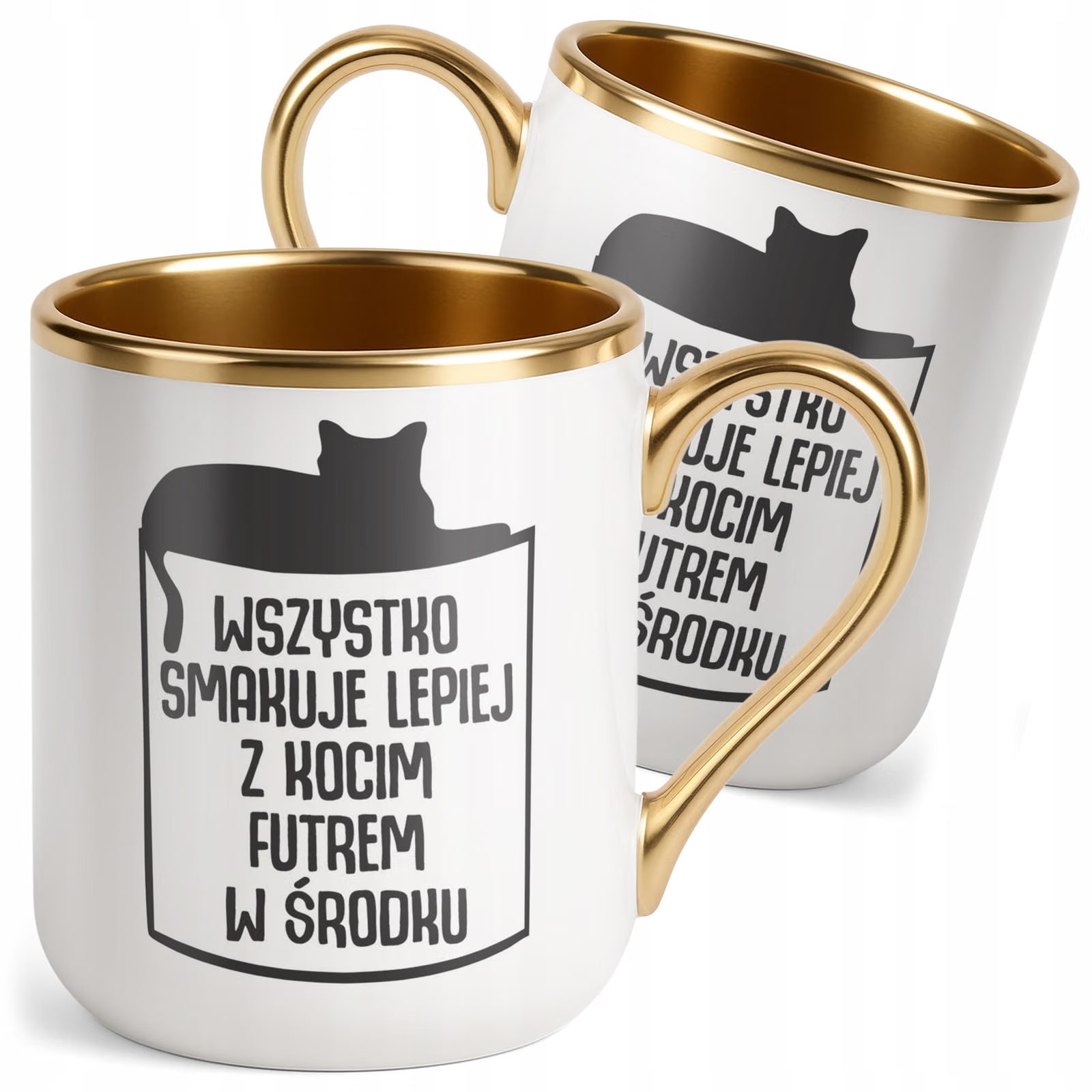 Kubek Premium Złoty Wszystko Lepiej Smakuje Z Kocim Futrem Kot Prezent