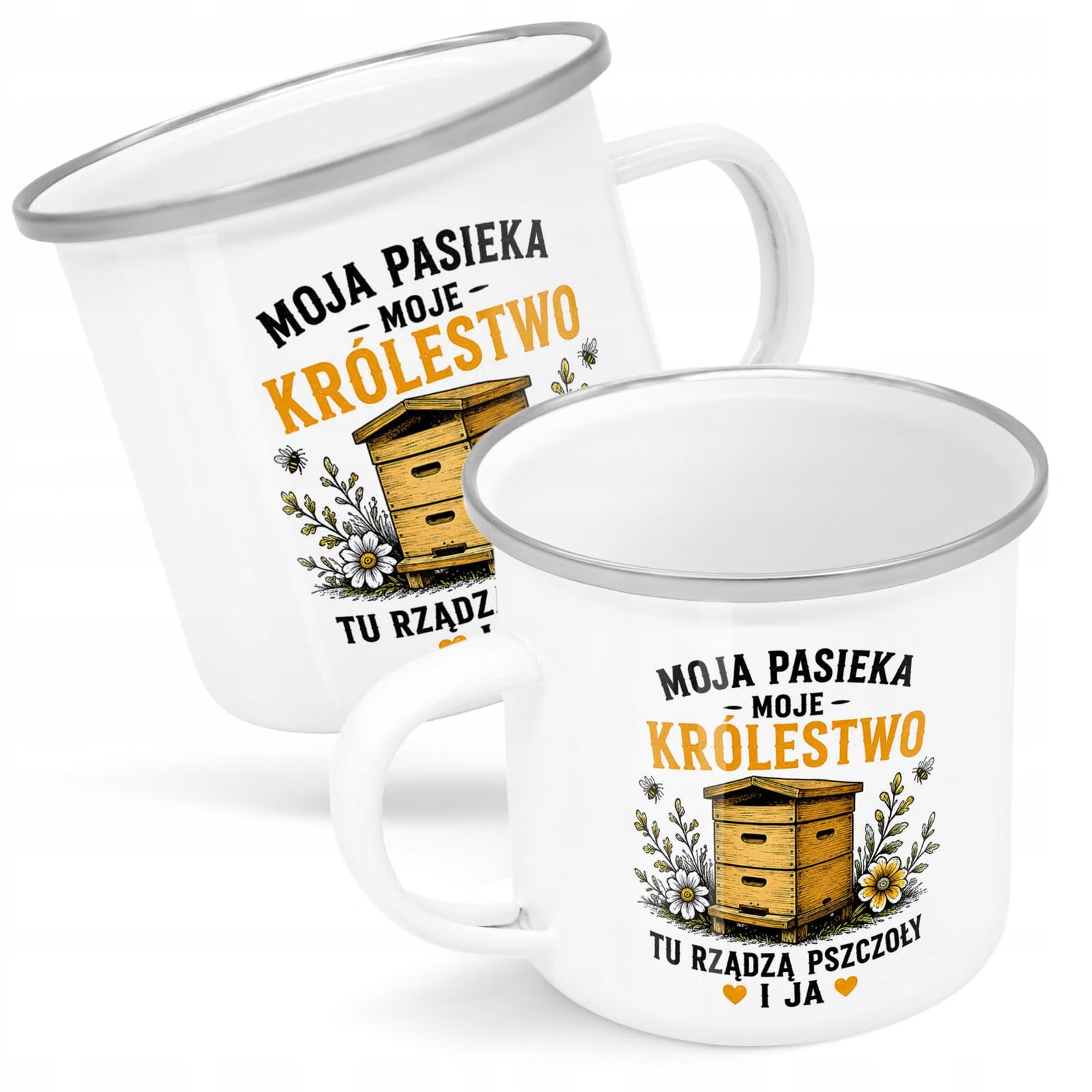 Kubek Emaliowany Dla Pszczelarza z Nadrukiem Biały Metalowy Prezent
