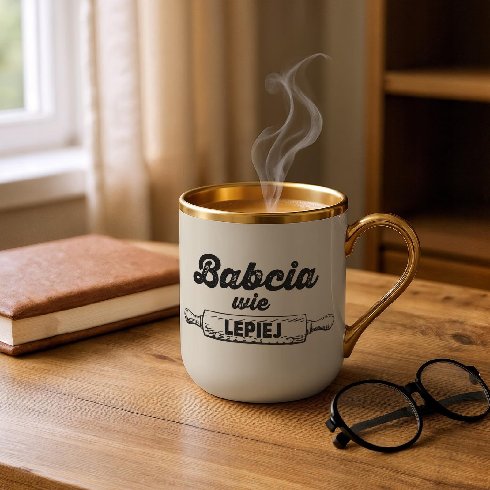 Kubek Premium Złoty Ecru Dzień Babci Dla Babci Prezent Upominek