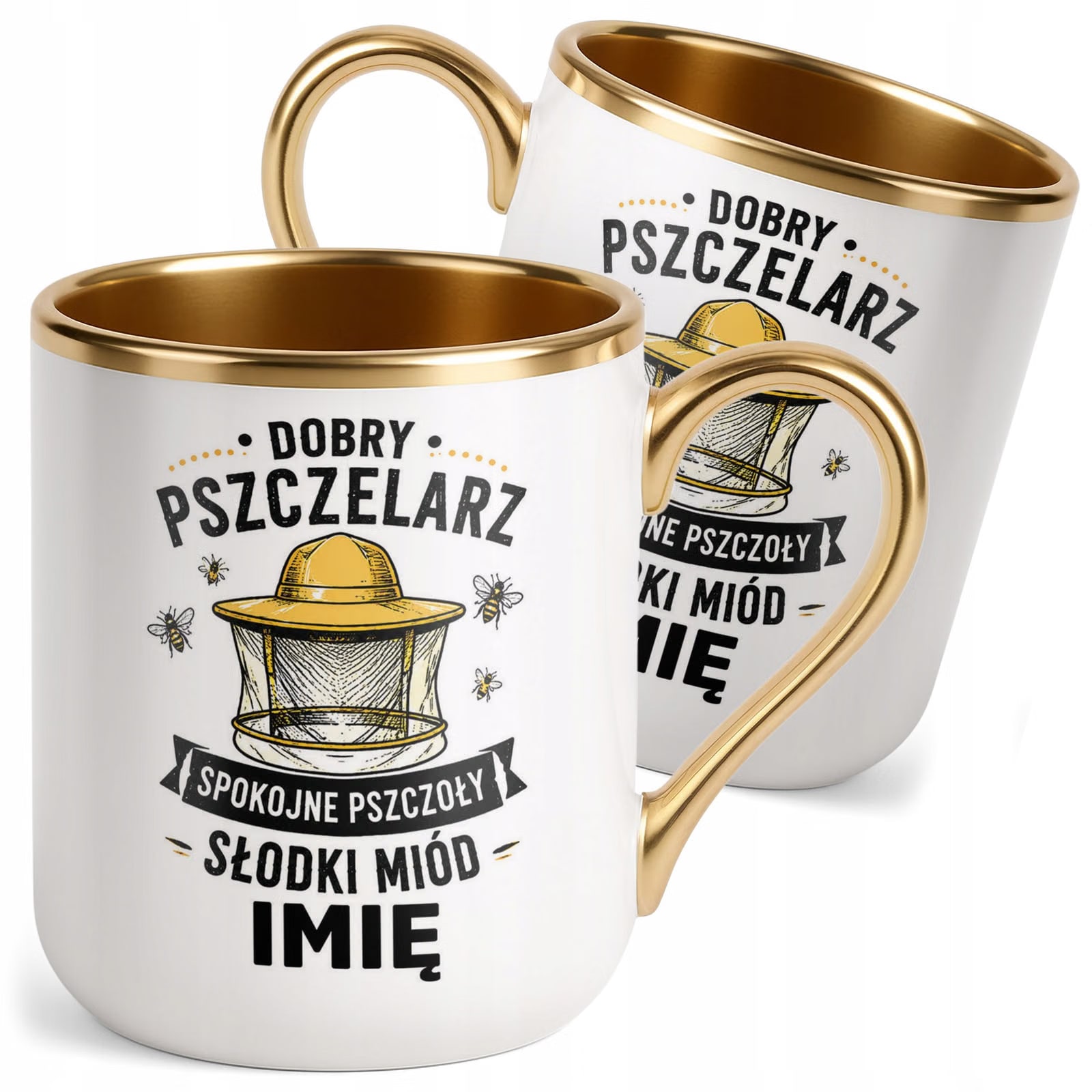 Kubek Personalizowany z nadrukiem Premium Złoty Dla Pszczelarza Prezent