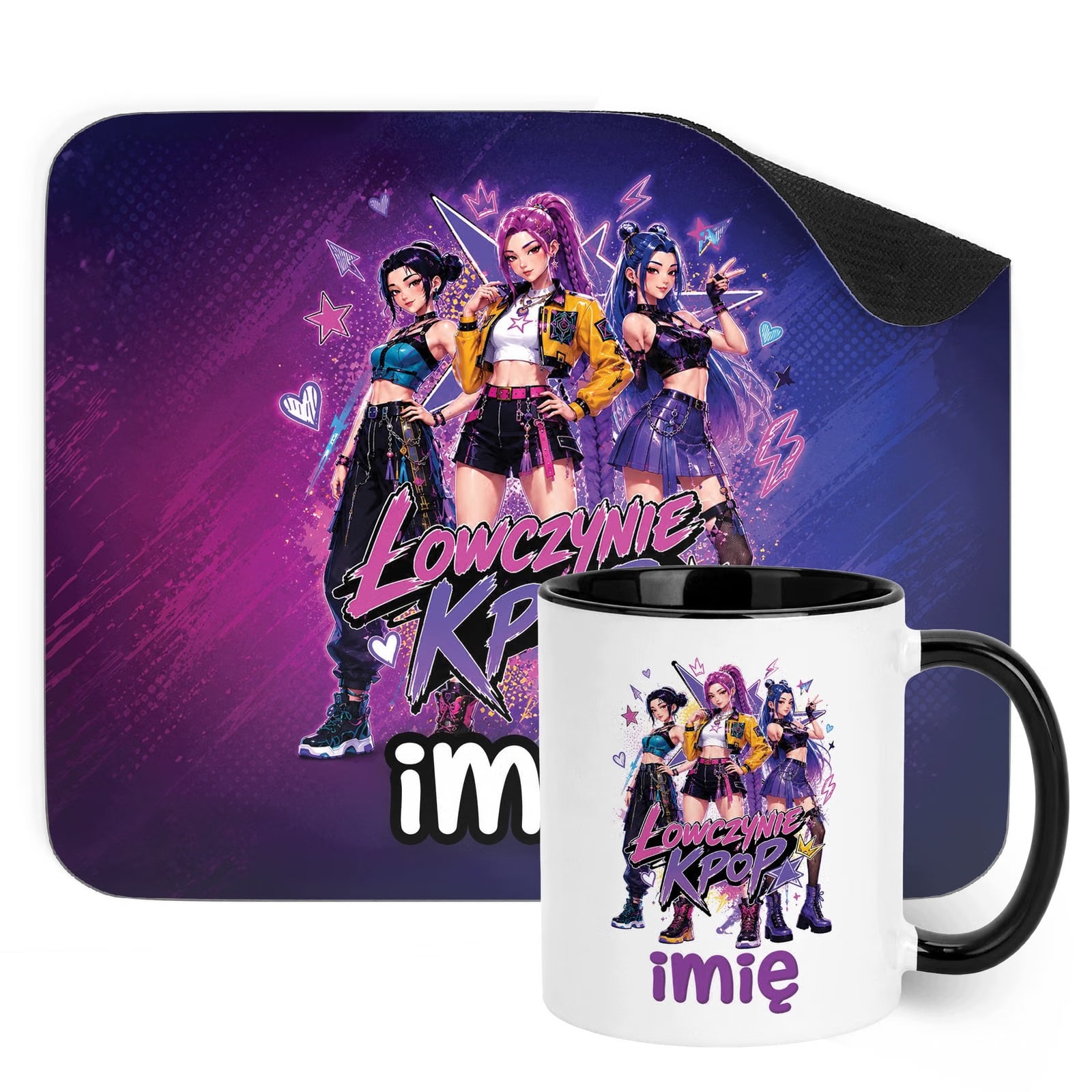 Zestaw personalizowany Kubek Czarny Podkładka pod mysz Łowczynie Kpop
