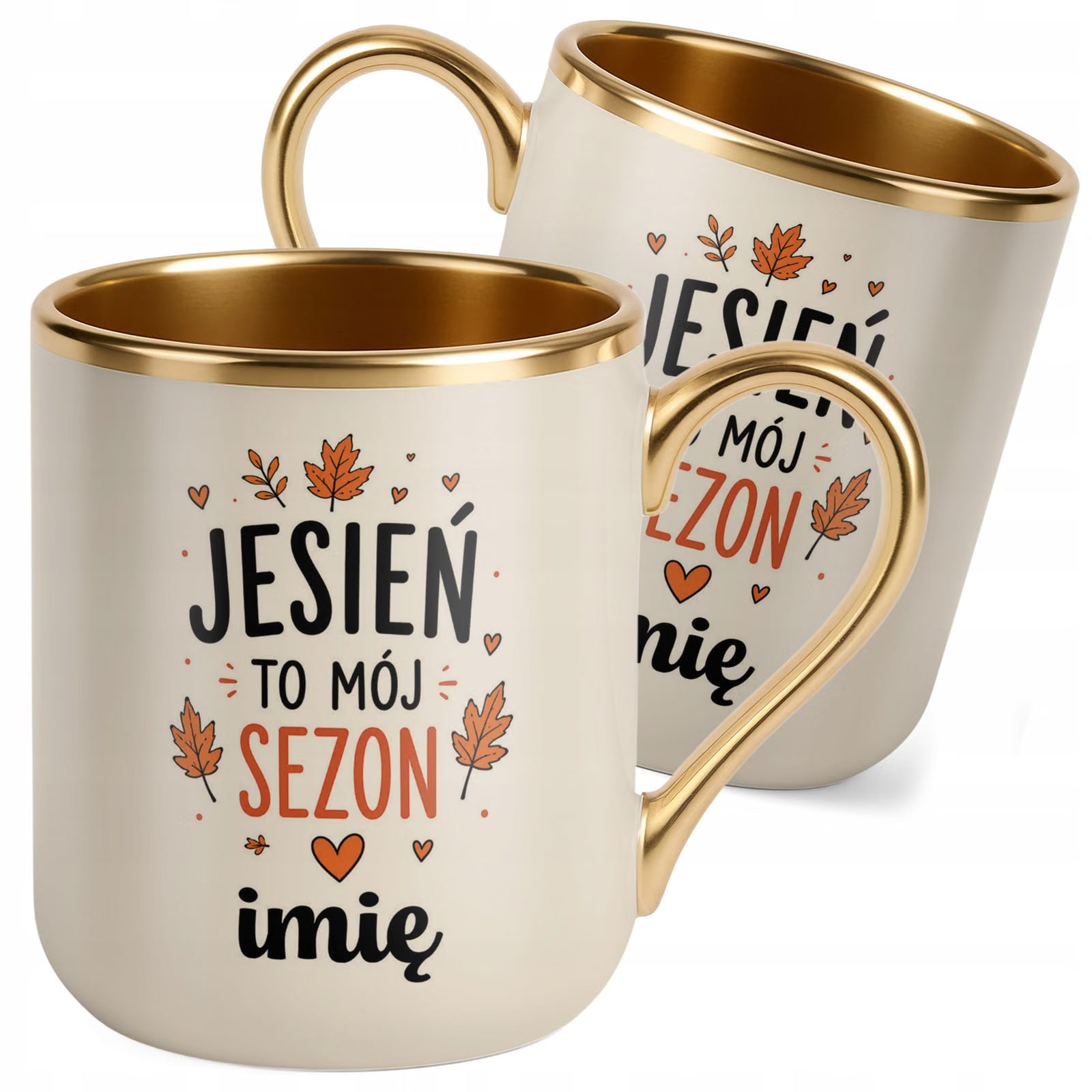 Kubek Personalizowany z nadrukiem Premium Złoty Ecru Jesienny Jesień