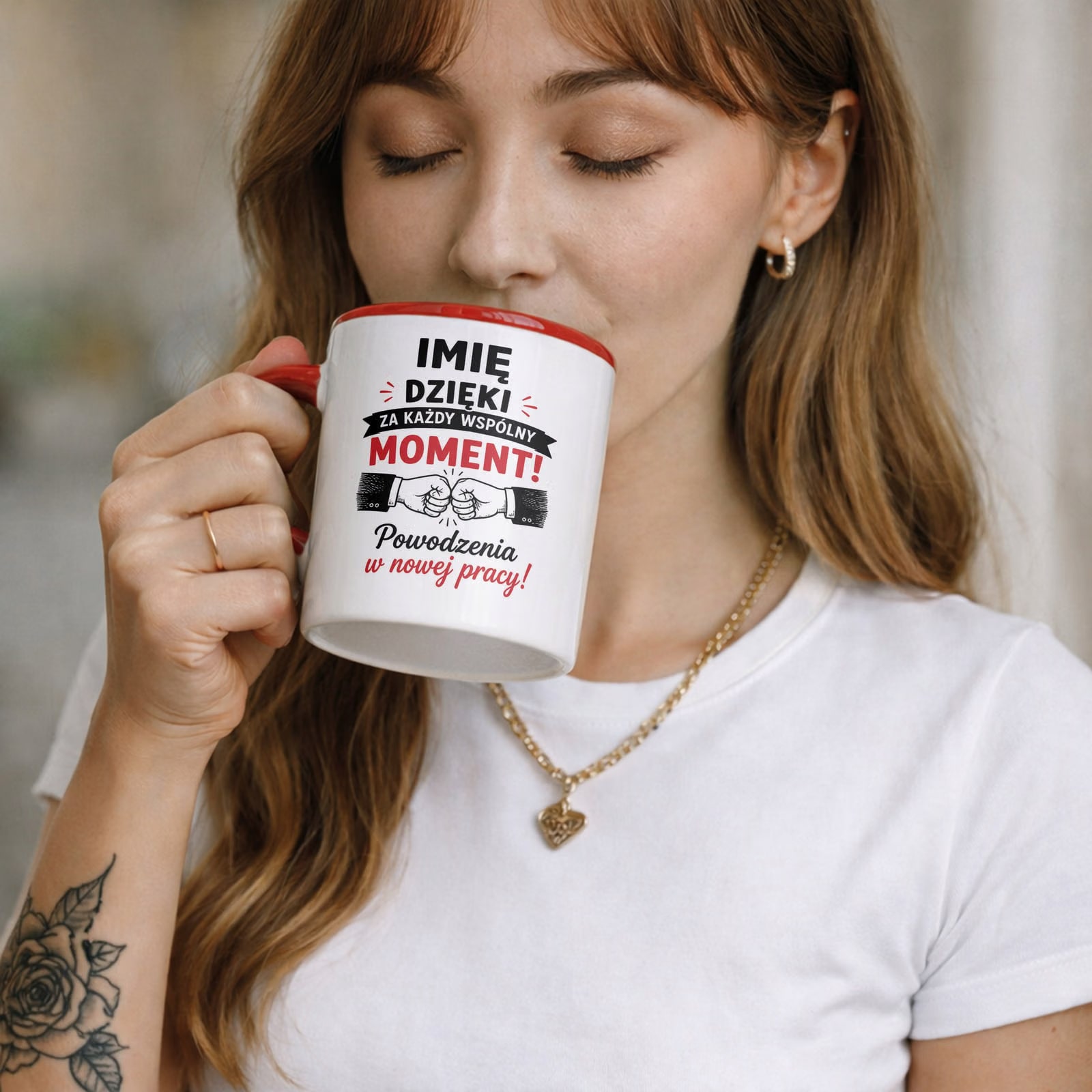Zestaw Personalizowany Kubek Czerwony Poduszka Odejście z Pracy Prezent
