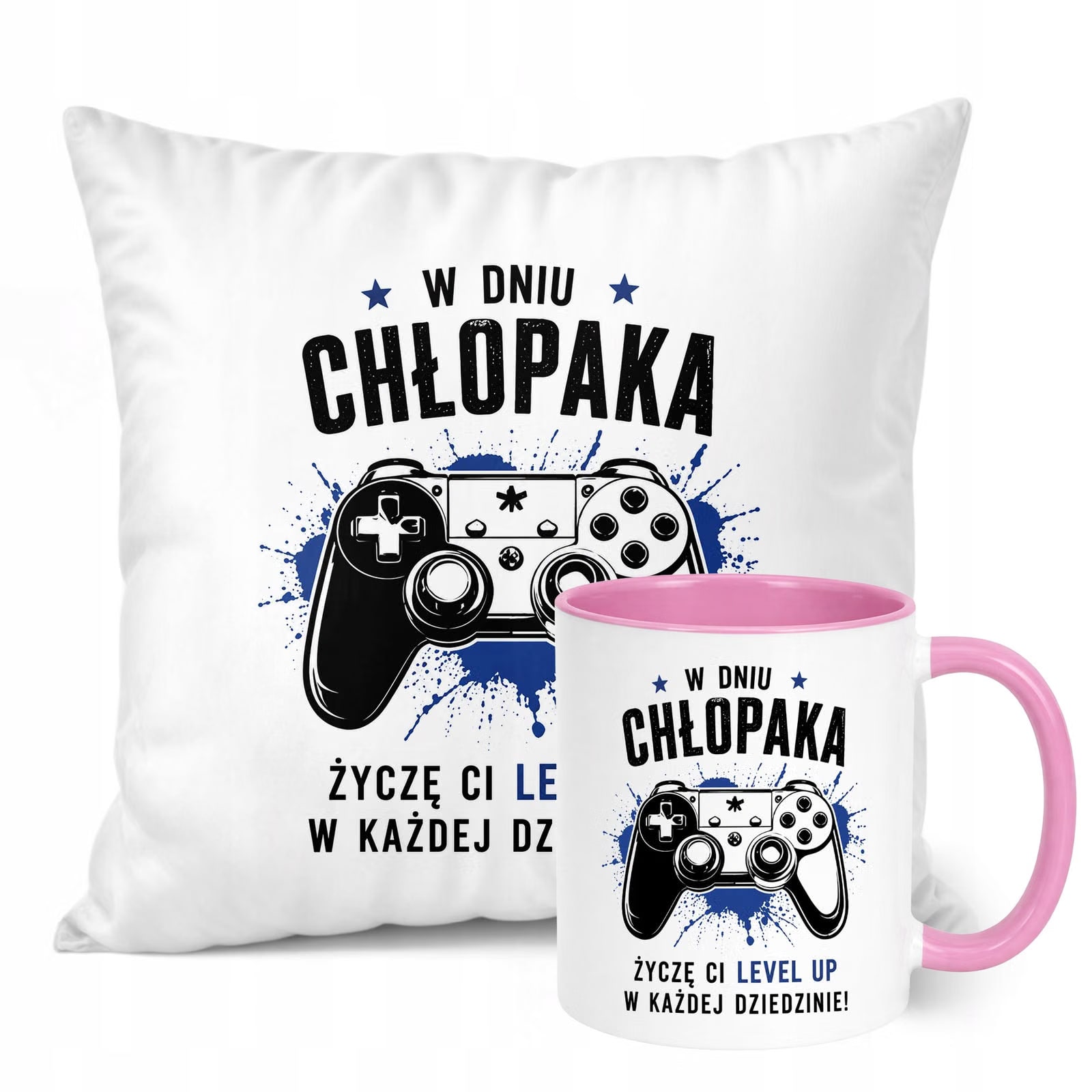 Zestaw Kubek Różowy Poduszka Dzień Chłopaka Z Nadrukiem Prezent