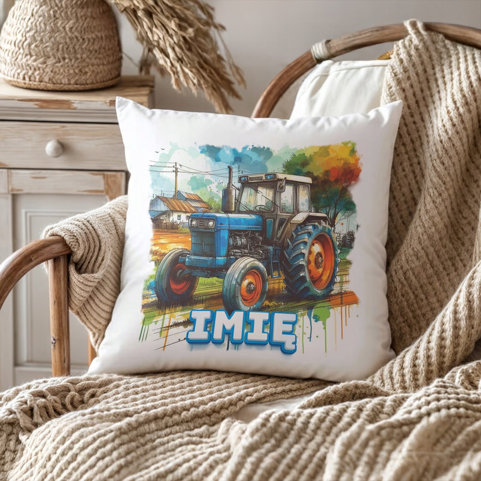 Zestaw Personalizowany Kubek + Poduszka 38×38 cm Traktor Dla Dzieci