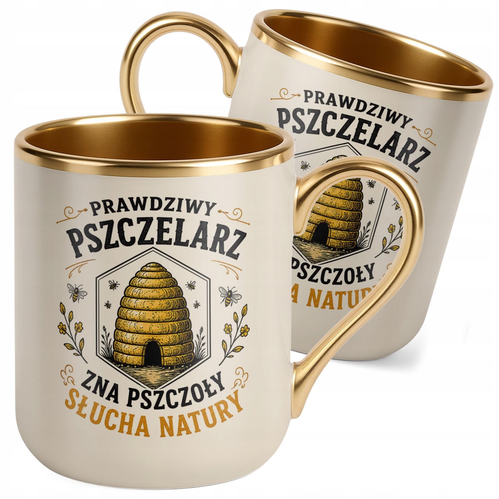 Kubek z nadrukiem Premium Złoty Ecru Dla Pszczelarza Szef Pasieki Prezent