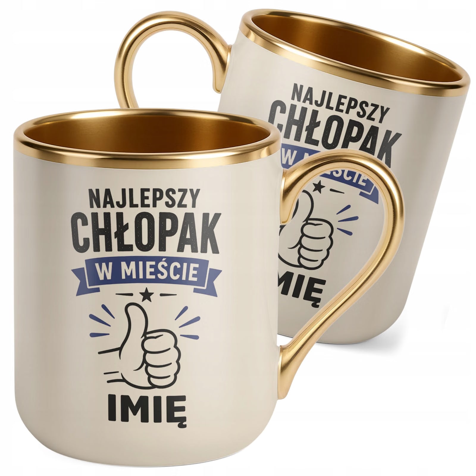 Kubek personalizowany z nadrukiem Premium Złoty Ecru Dzień Chłopaka