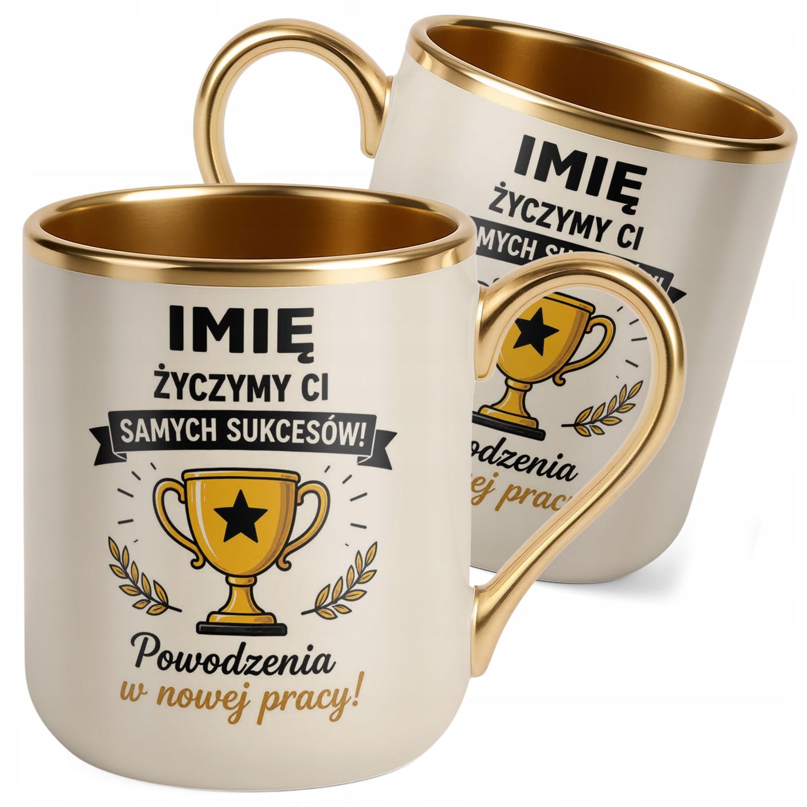 Kubek Personalizowany z nadrukiem Premium Złoty Ecru Odejście z Pracy