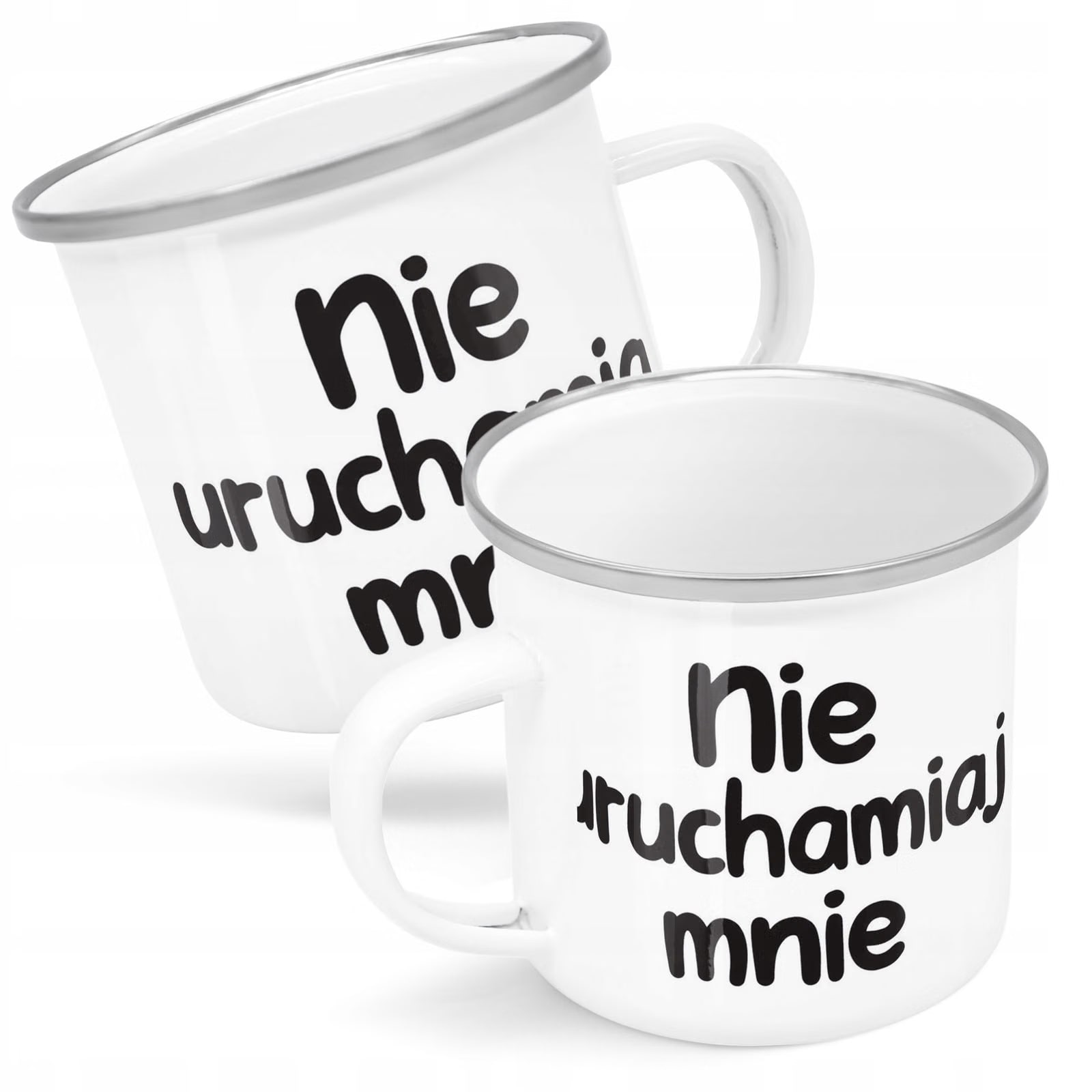 Kubek Emaliowany ceramiczn Nie Uruchamiaj Mnie z Nadrukiem Biały Metalowy