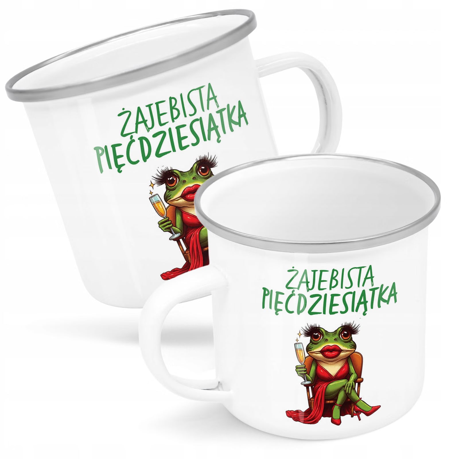 Kubek Emaliowany Żajebista 50 Dla Kobiety z Nadrukiem Biały Metalowy
