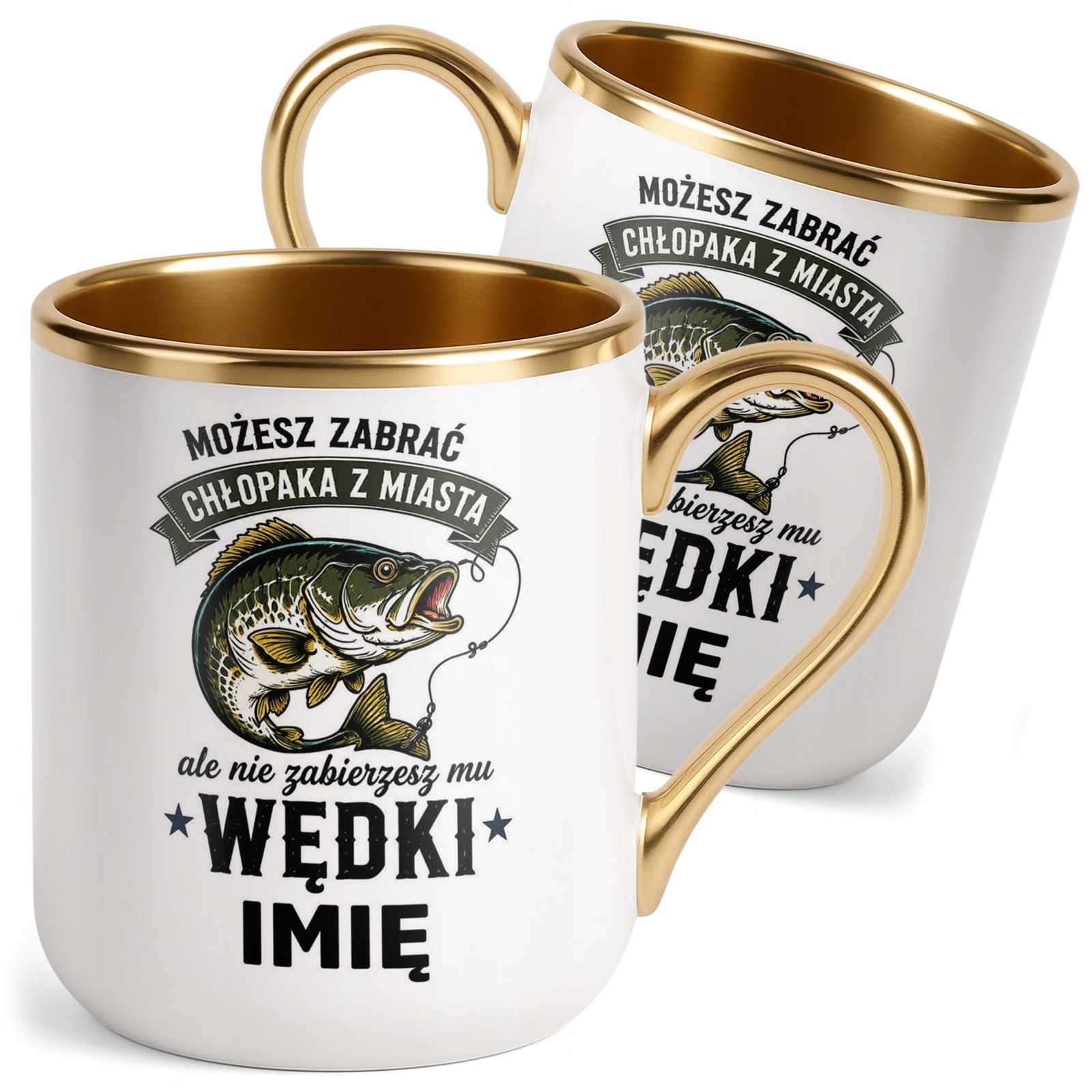 Kubek Personalizowany z nadrukiem Premium Złoty Dla Wędkarza Prezent