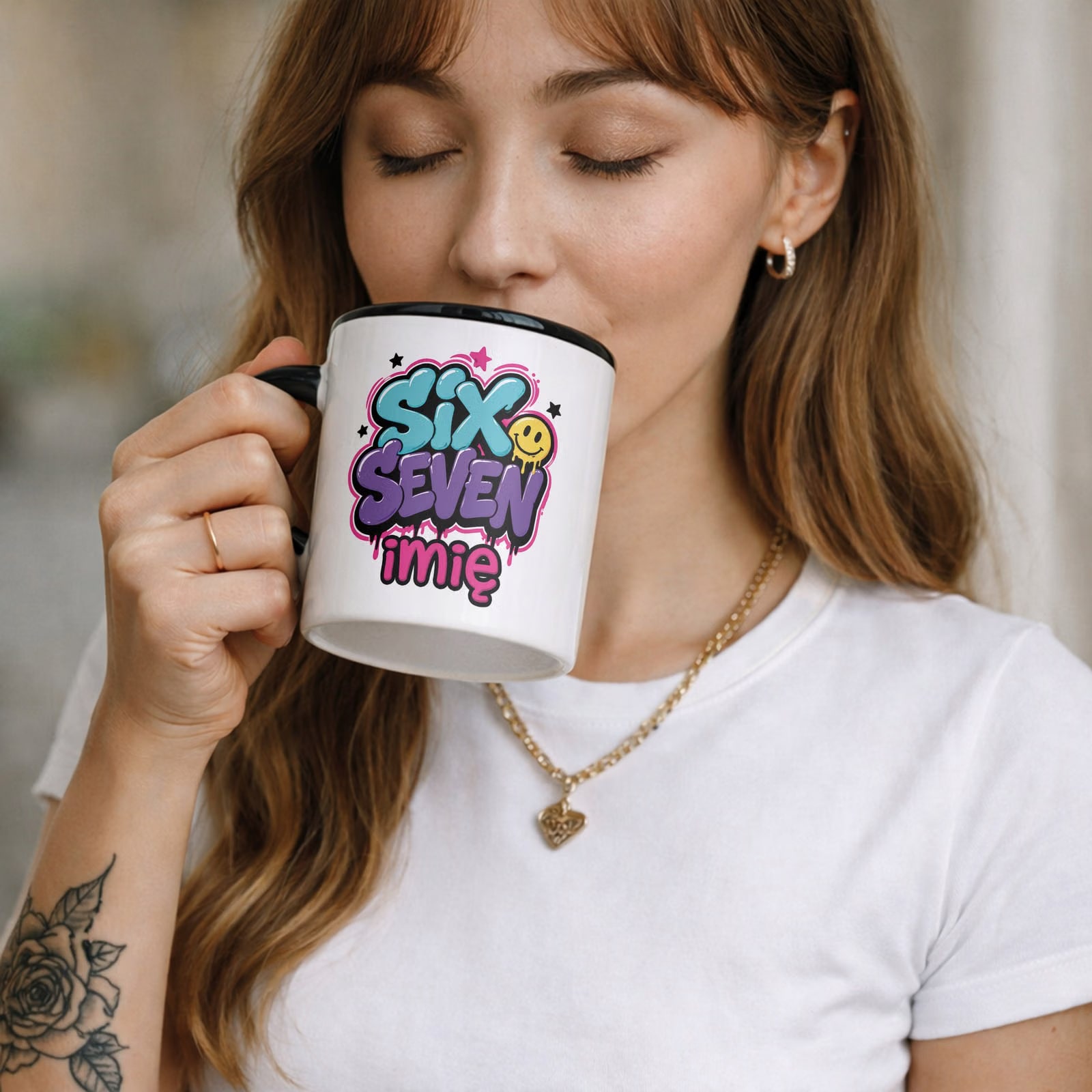 Zestaw personalizowany Kubek Czarny Podkładka pod mysz 67 Six Seven
