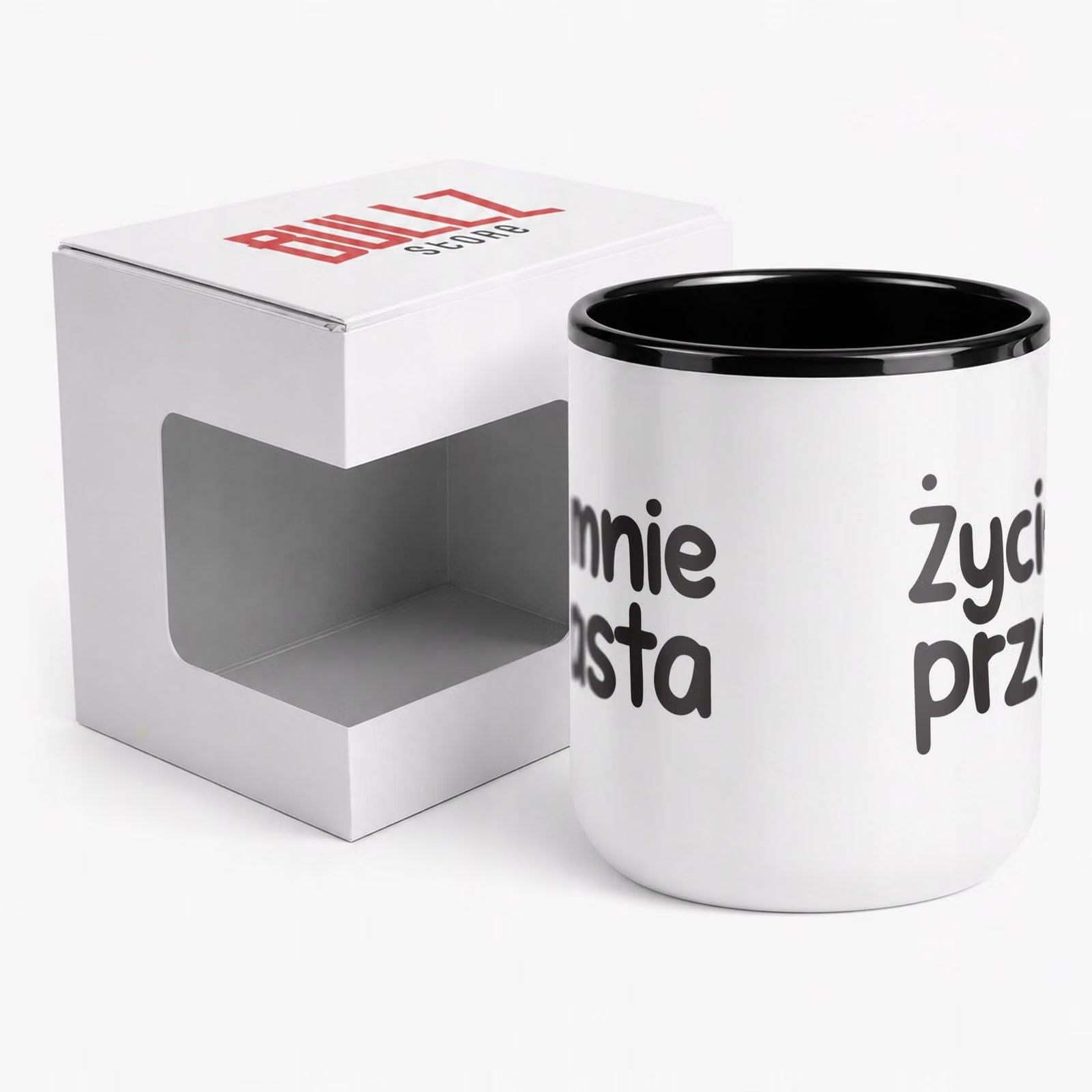 Kubek z nadrukiem Premium Czarny Życie Mnie Przerasta Upominek Prezent