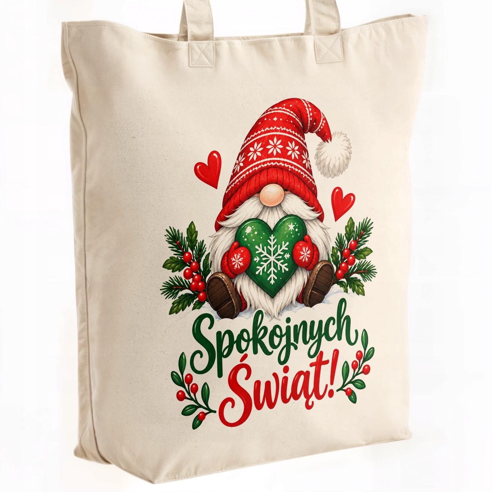 Torba shopper bawełniana premium świąteczna na zakupy z nadrukiem