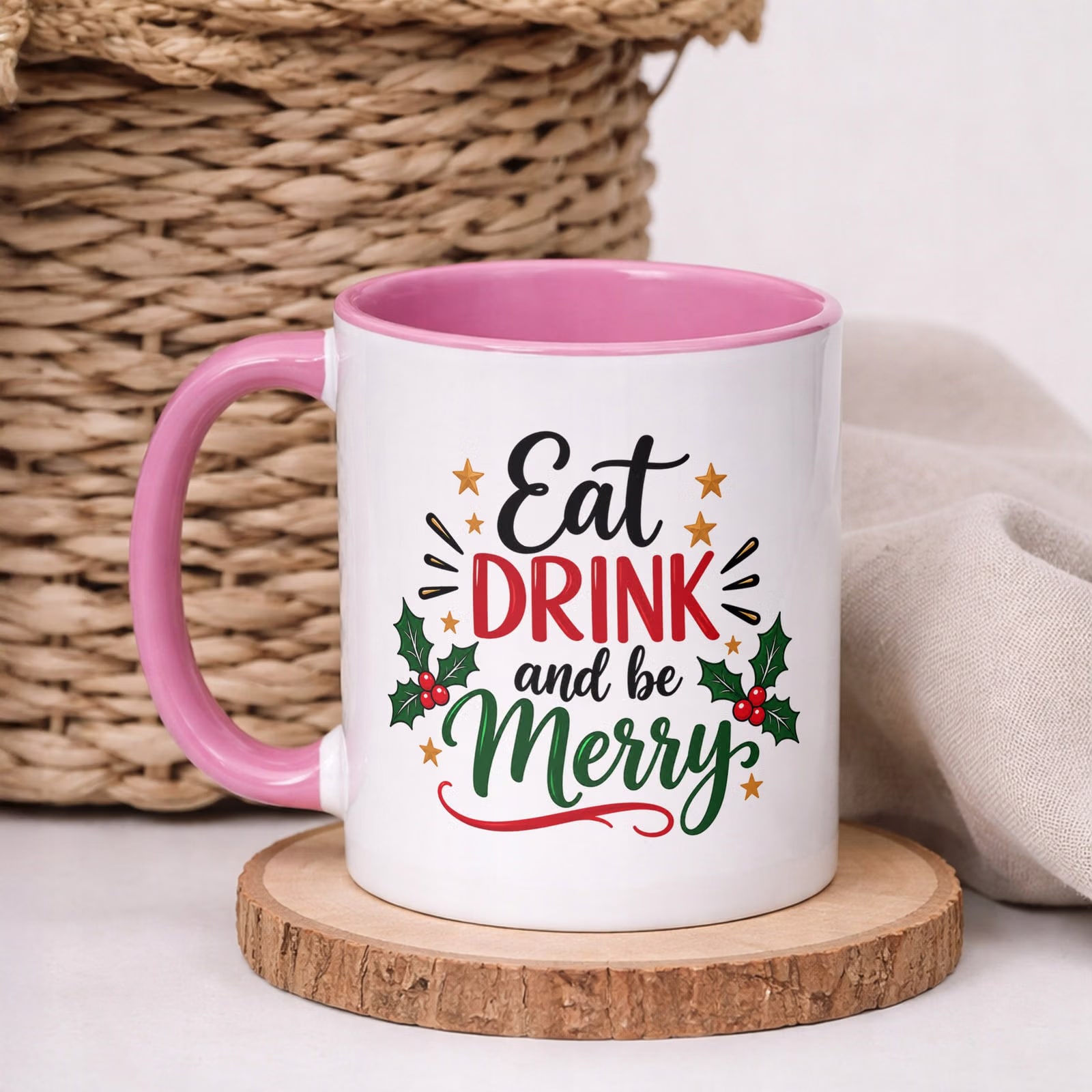 Kubek Różowy z Nadrukiem Boże Narodzenie Mikołajki Merry Christmas Prezent