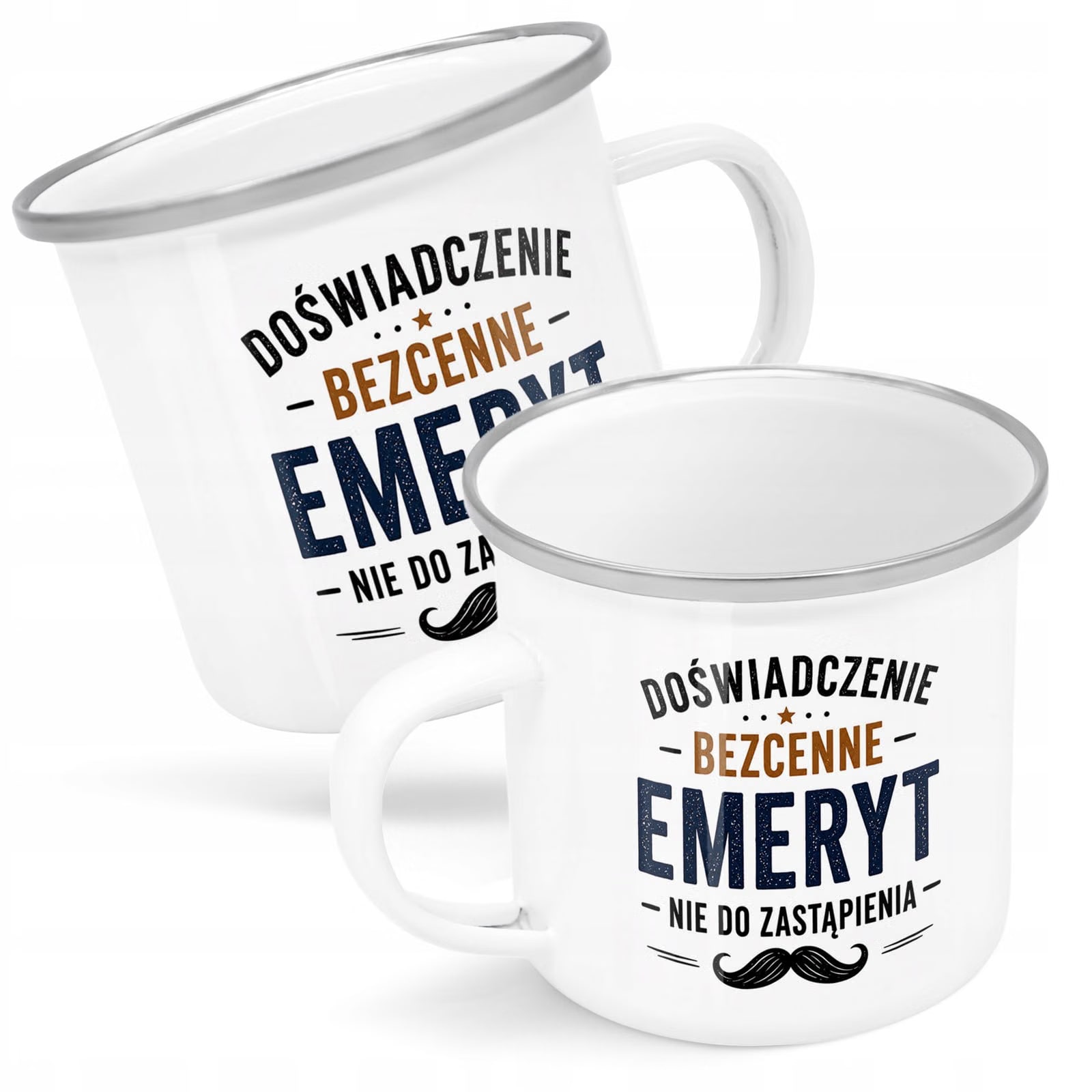Kubek Emaliowany Emerytura Dla Emeryta z Nadrukiem Biały Metalowy Prezent