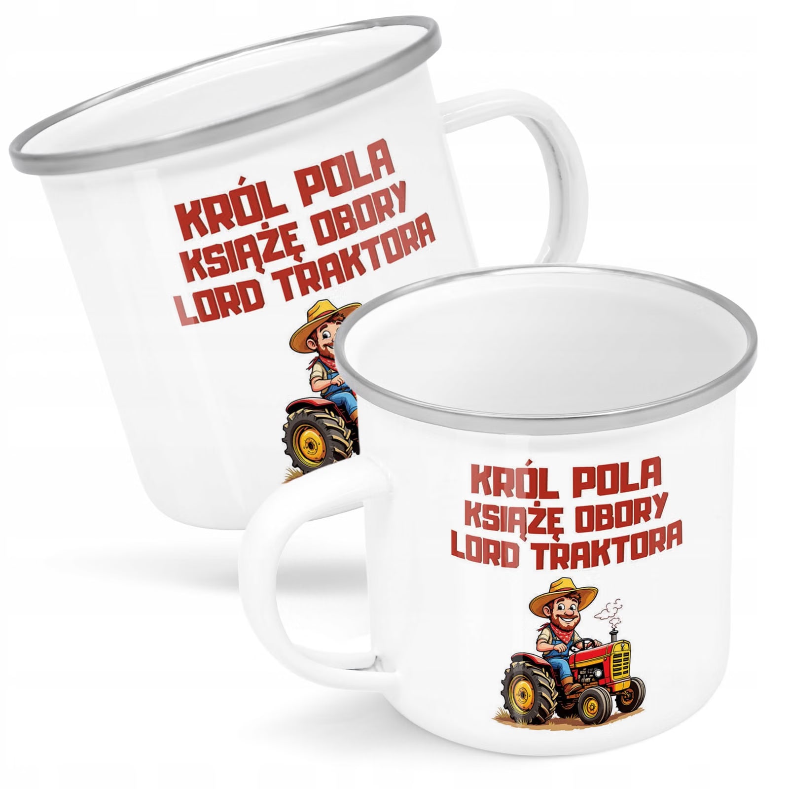 Kubek Emaliowany Rolnik Dla Rolnika Traktor z Nadrukiem Biały Metalowy