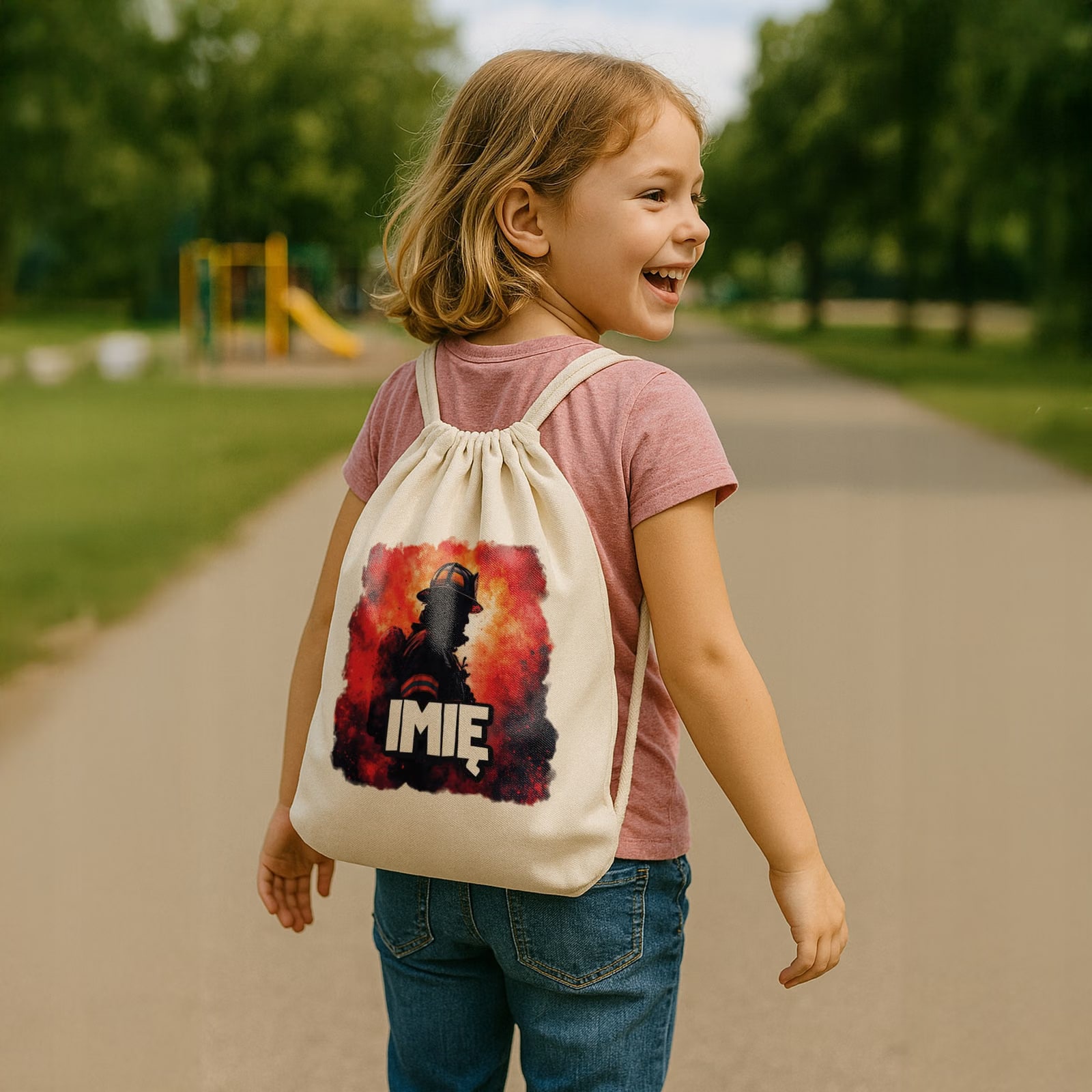 Zestaw personalizowany Kubek + Plecak Dla Strażaka Wóz Strażacki Prezent