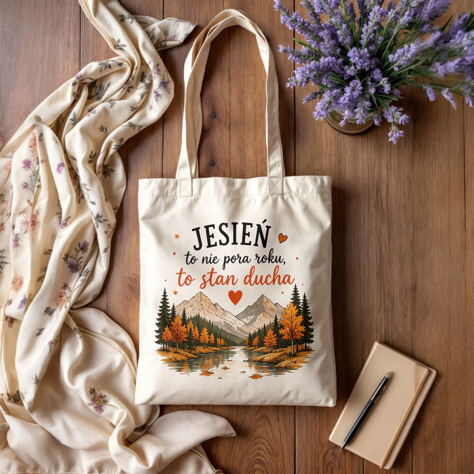 Torba shopper bawełniana jesień jesienna na zakupy z nadrukiem