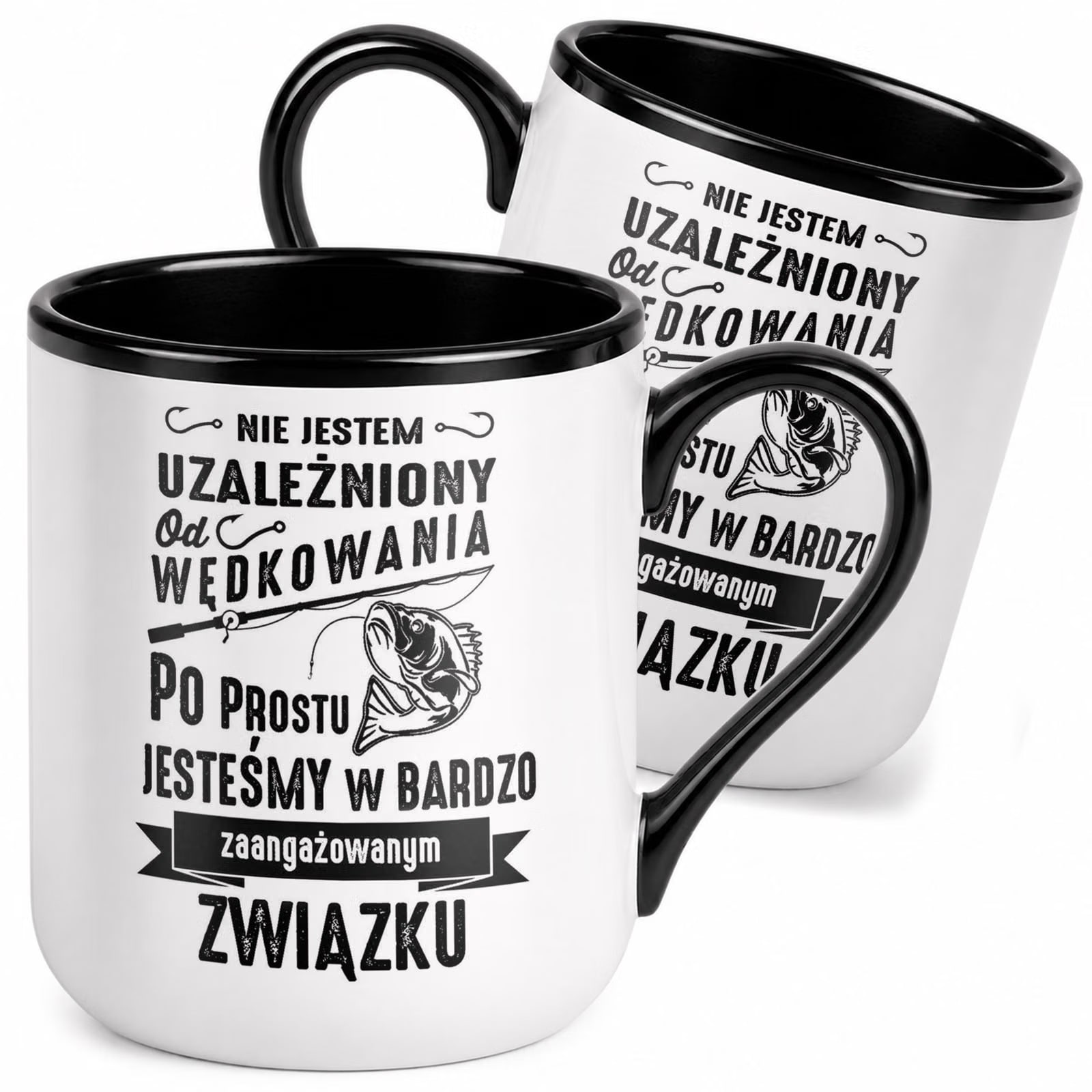 Kubek z nadrukiem Premium Czarny Dla Wędkarza Rybak Upominek Prezent