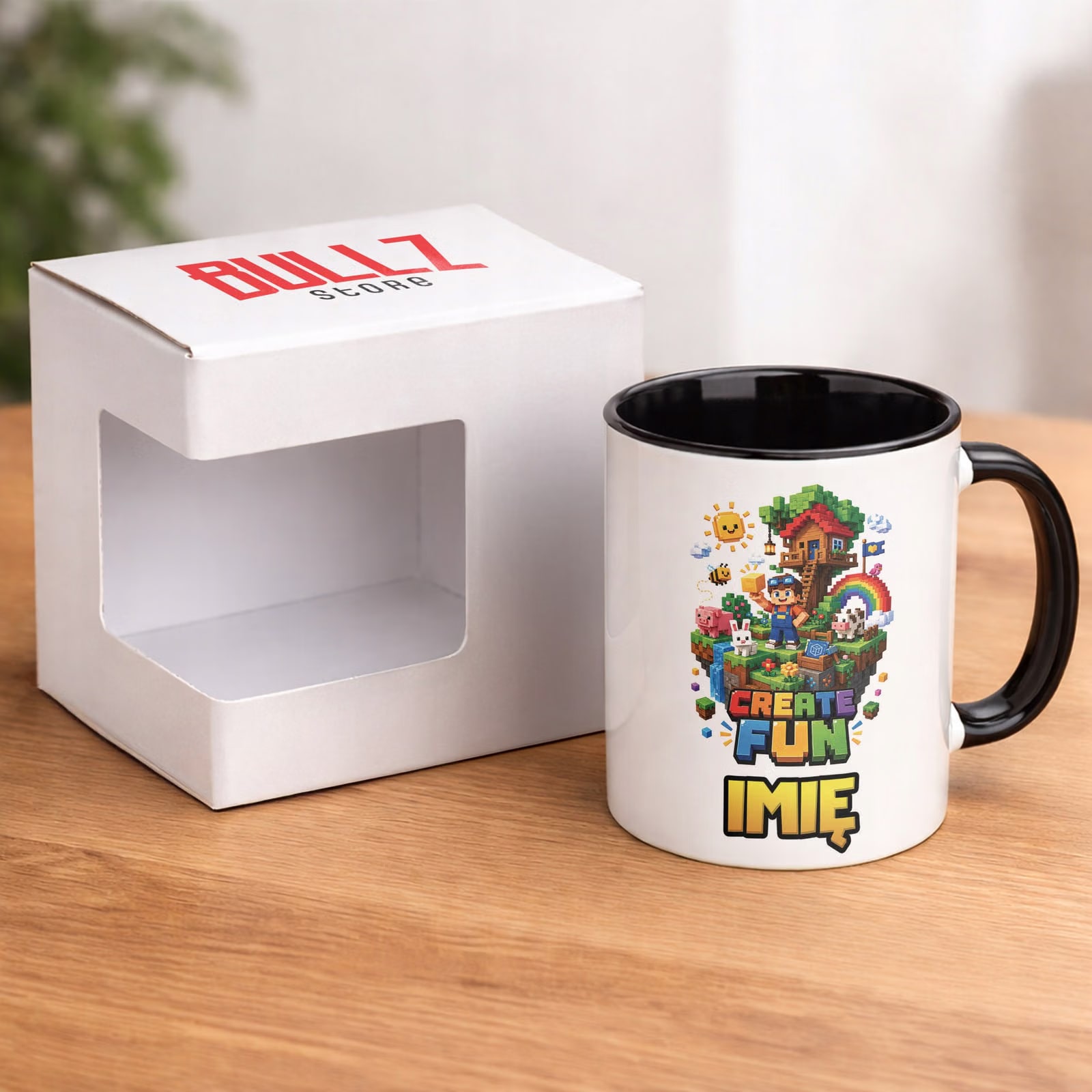 Kubek Czarny z nadrukiem personalizowany Gra Pixel Dla Dzieci Prezent