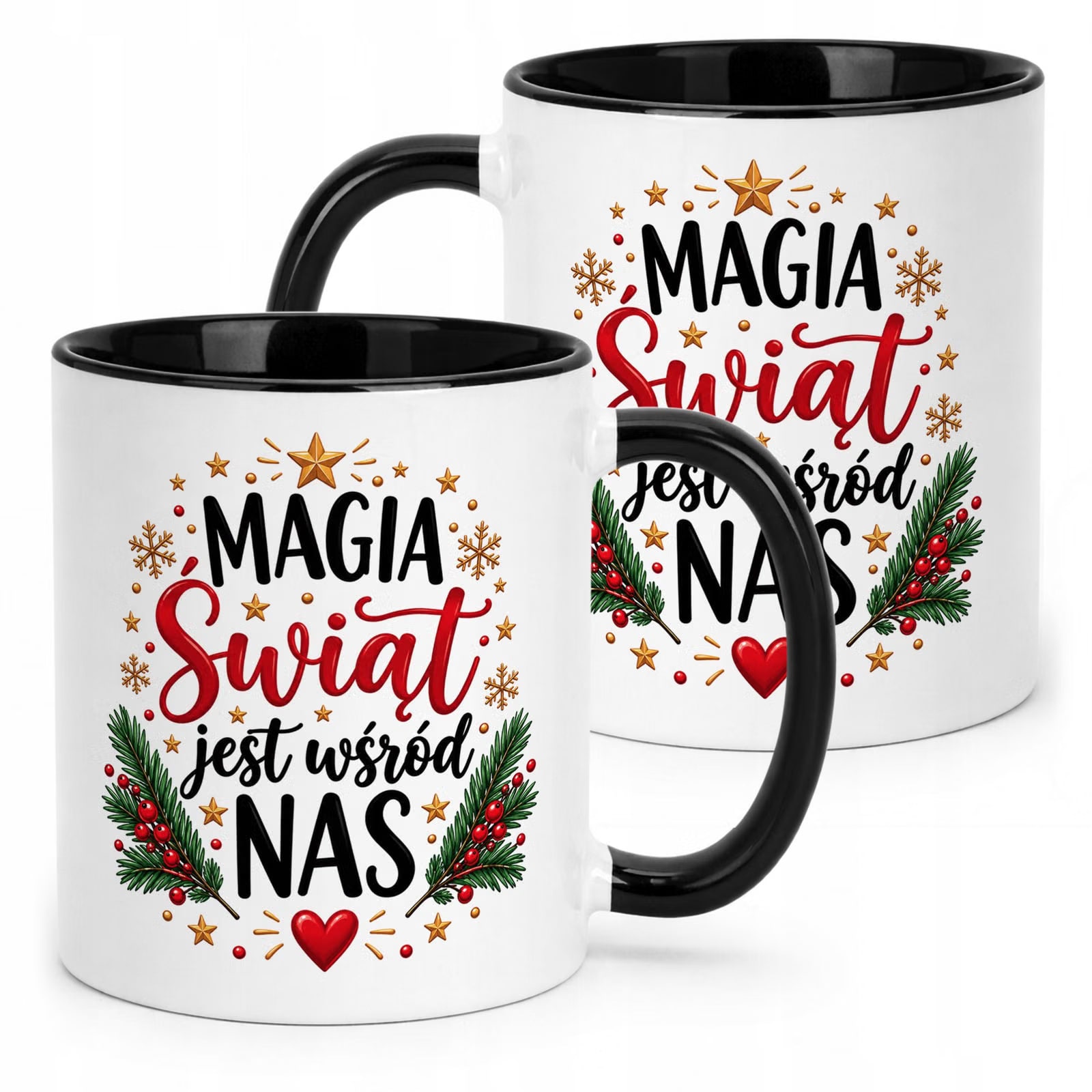 Kubek Czarny z Nadrukiem Boże Narodzenie Mikołajki Magia Świąt Prezent