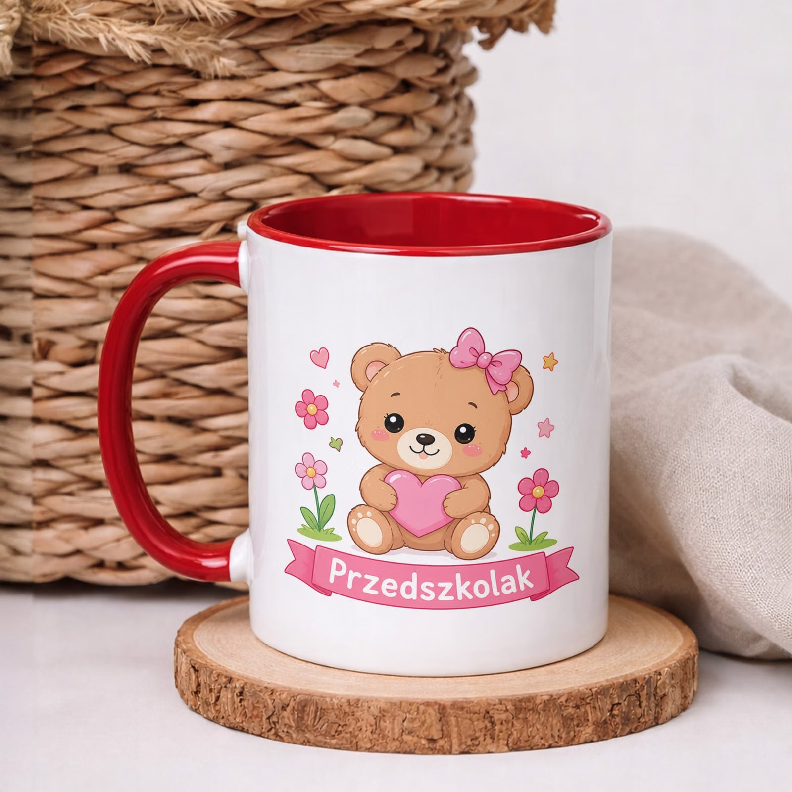Kubek Czerwony z nadrukiem Przedszkolak Szkoła Dla Dzieci Prezent