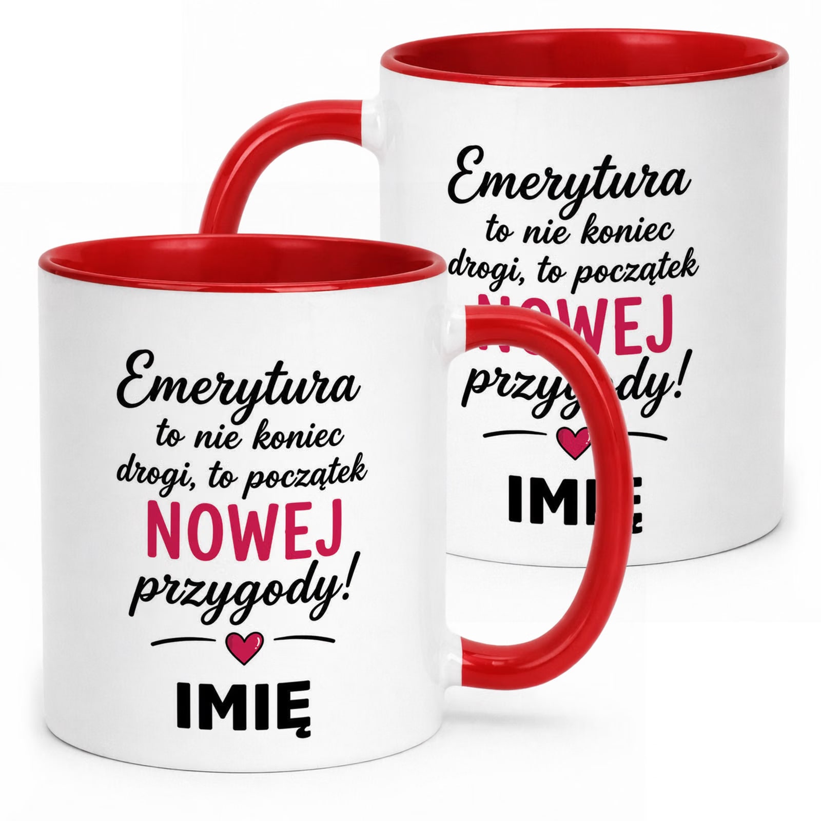 Kubek Czerwony Personalizowany z Nadrukiem Emerytura Dla Emerytki Prezent