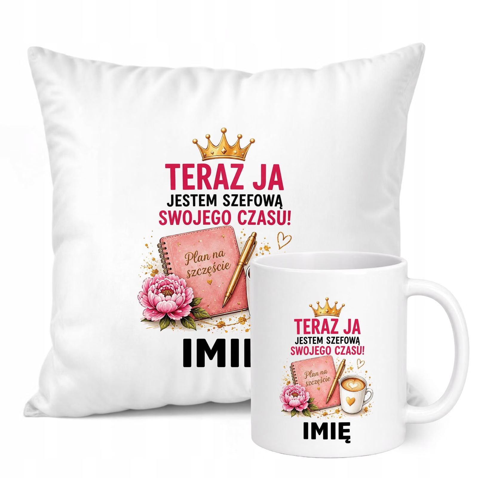 Zestaw Personalizowany Kubek Biały Poduszka Emerytura Dla Emerytki Prezent