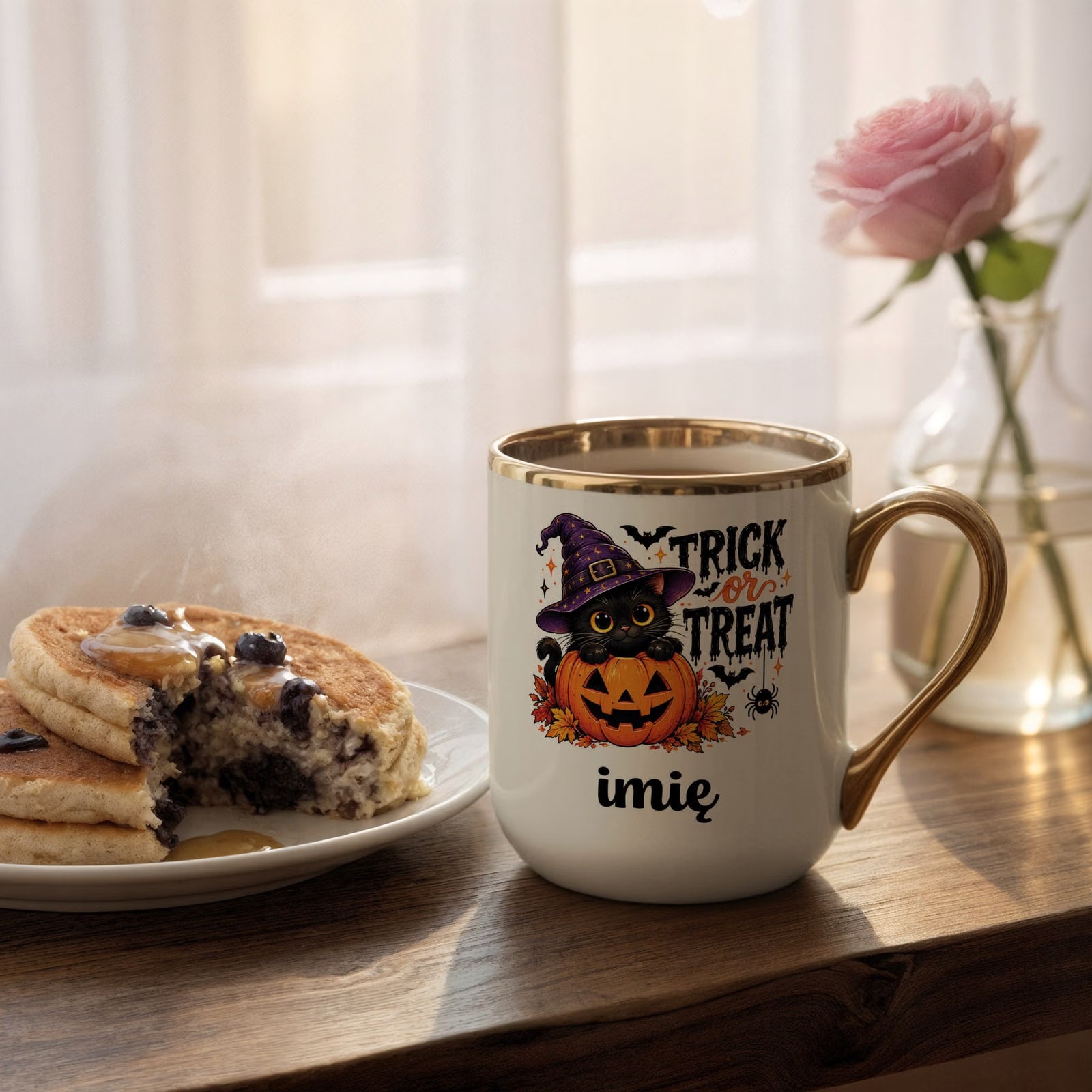 Kubek Personalizowany Premium Złoty Ecru z Nadrukiem Halloween