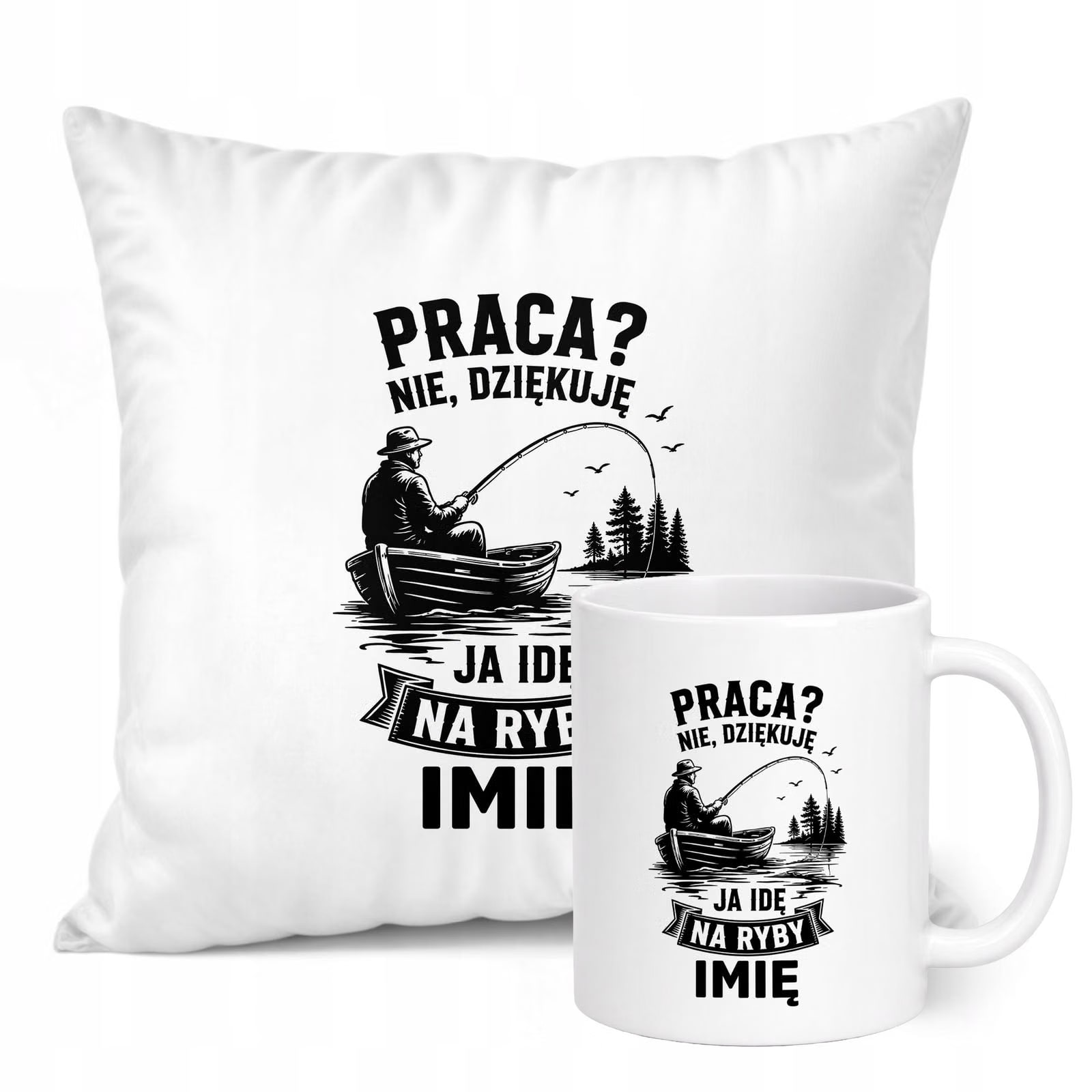 Zestaw Personalizowany Kubek Biały Poduszka Z Nadrukiem Dla Wędkarza