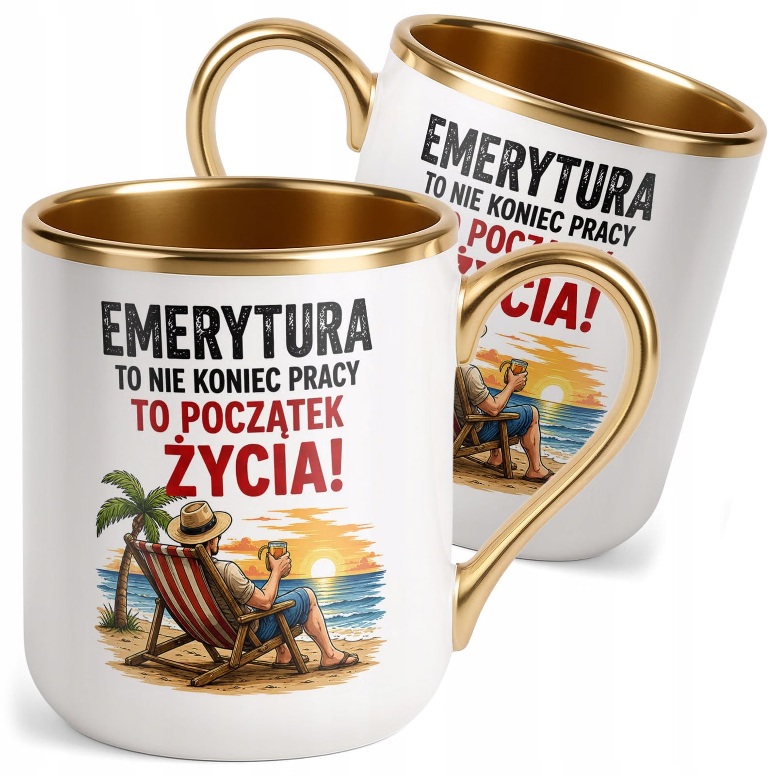 Kubek z nadrukiem Premium Złoty Emerytura Dla Emeryta Emerytki Prezent